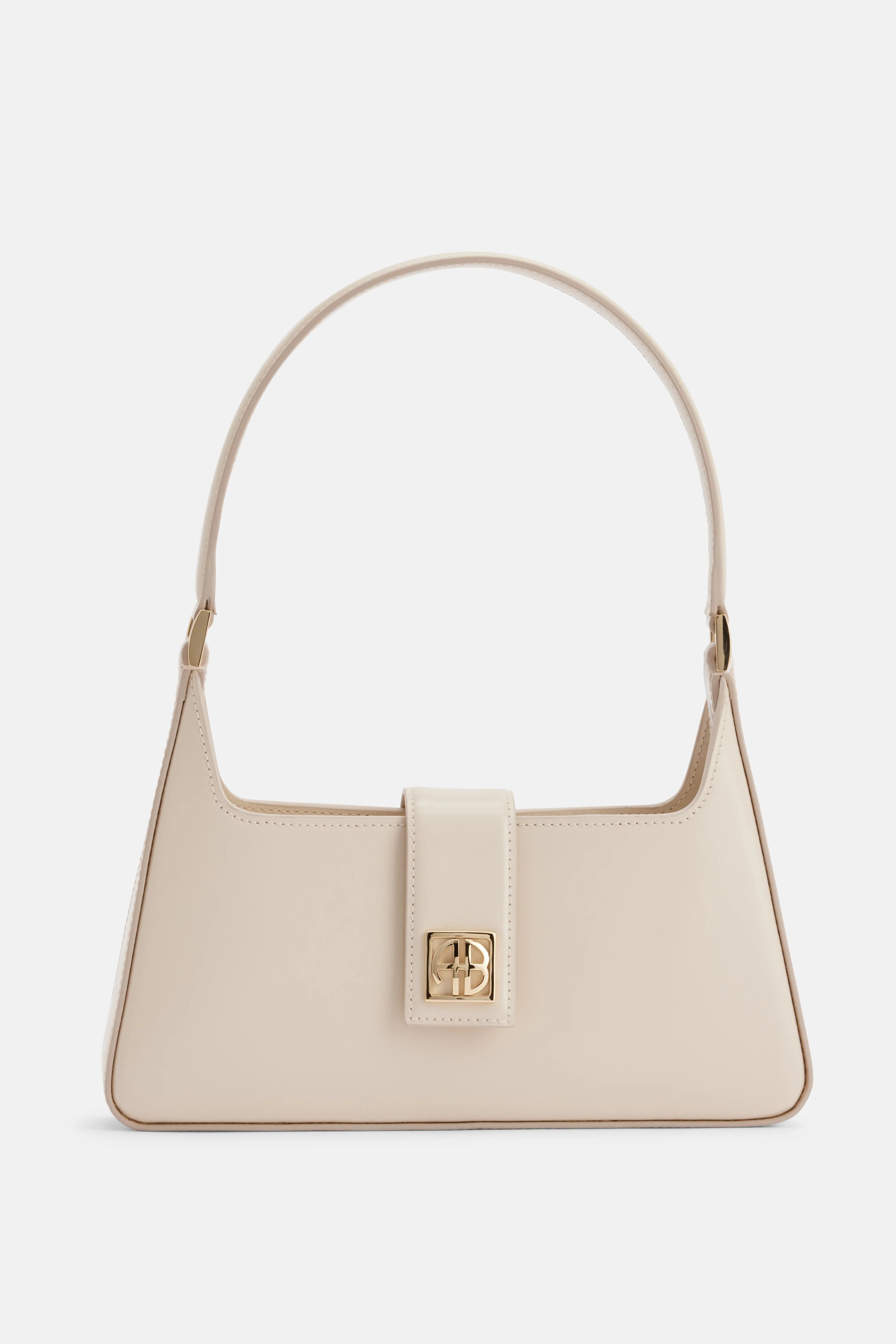 ANINE BING Lou Leather Shoulder Bag in Beige