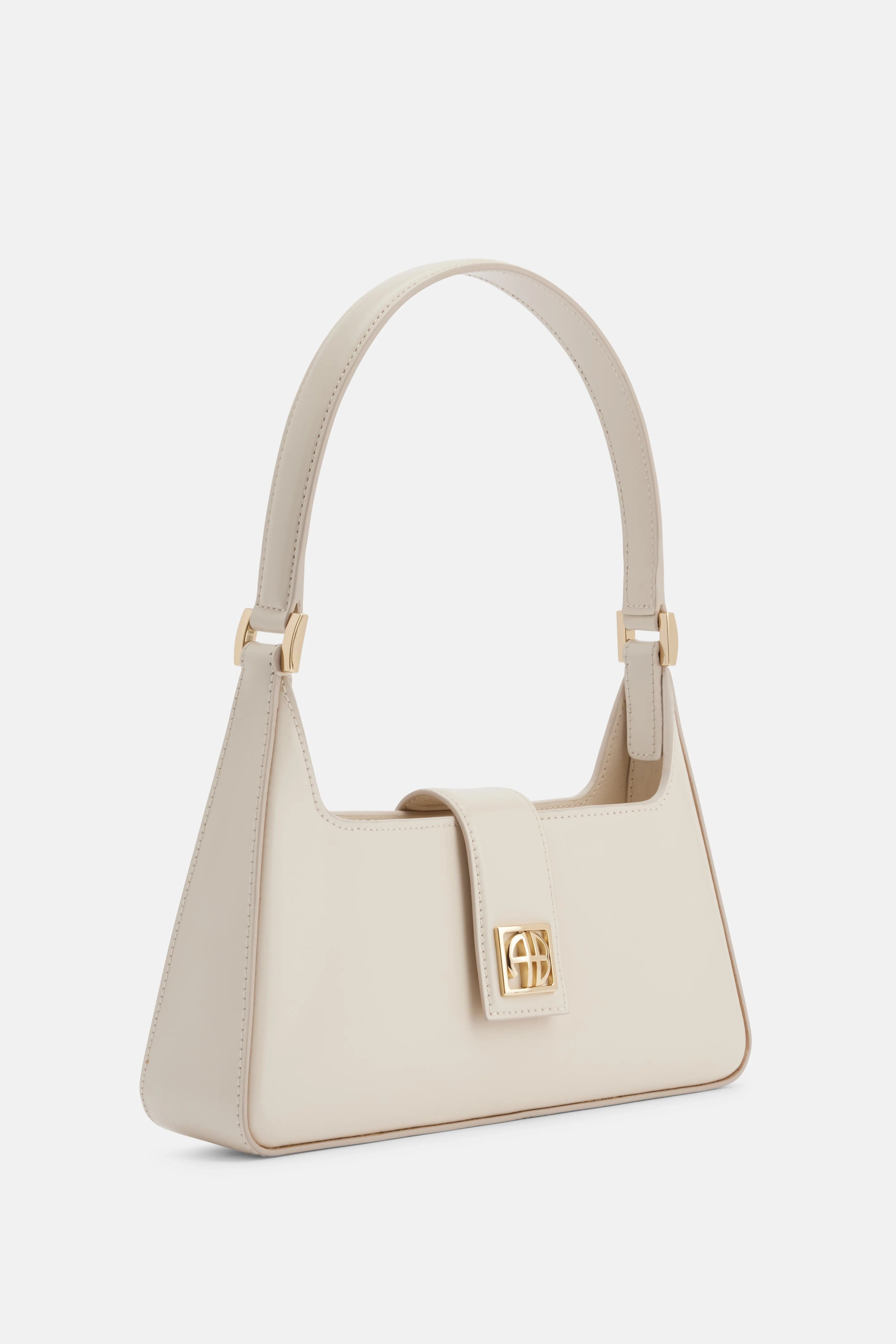 ANINE BING Lou Leather Shoulder Bag in Beige