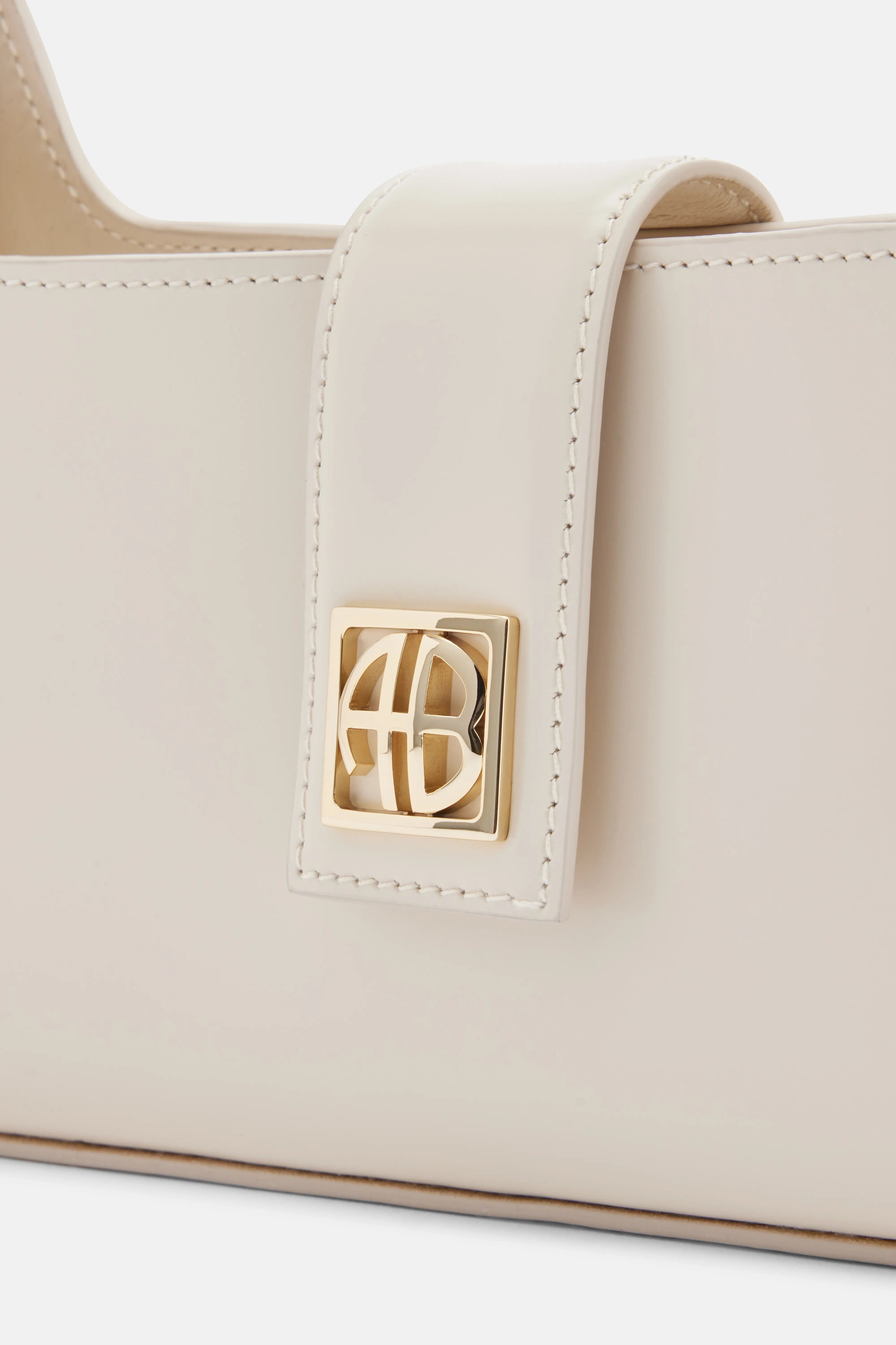 ANINE BING Lou Leather Shoulder Bag in Beige