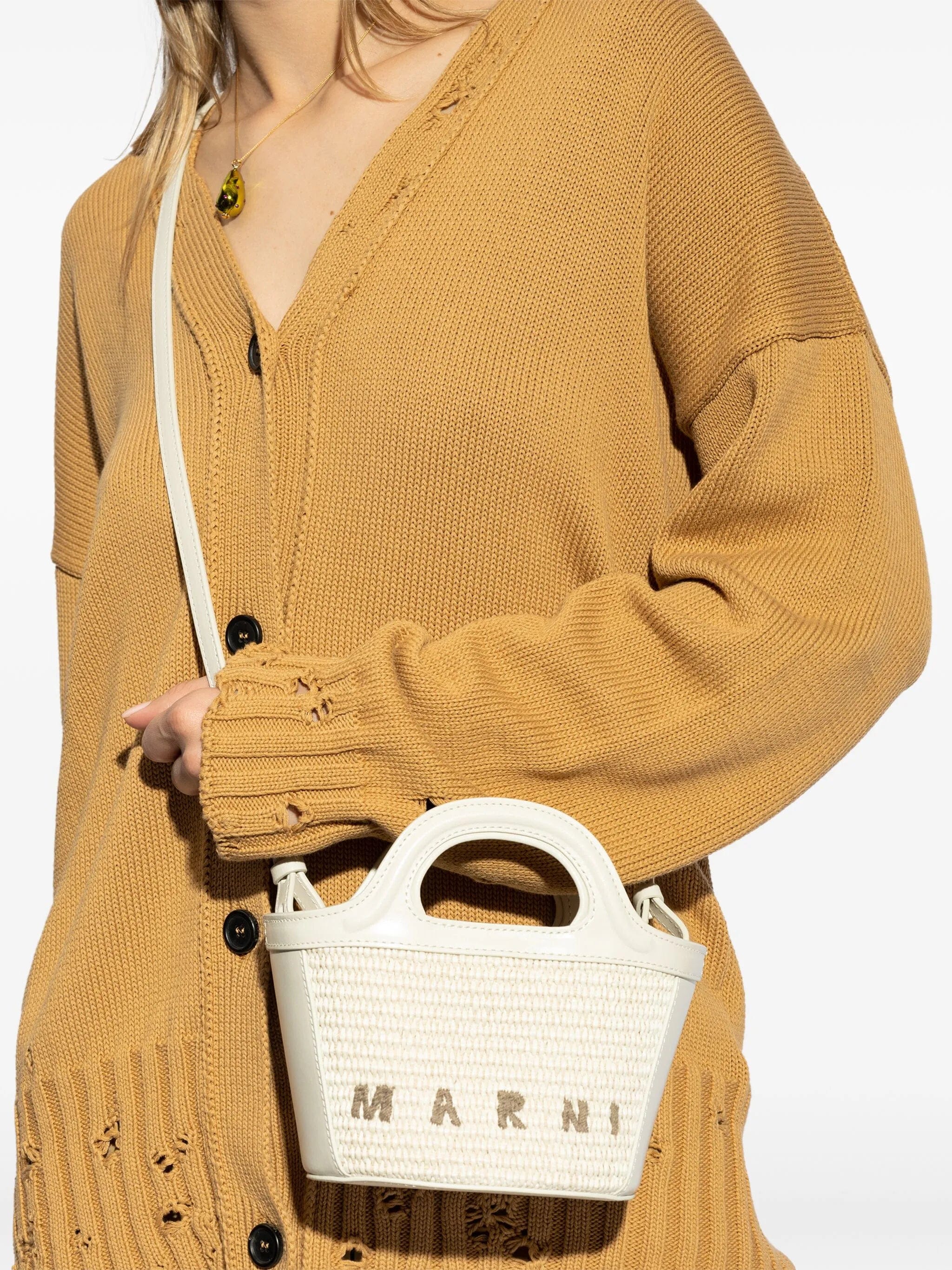 Marni Tropicalia micro bag in leather and raffia - effect fabric