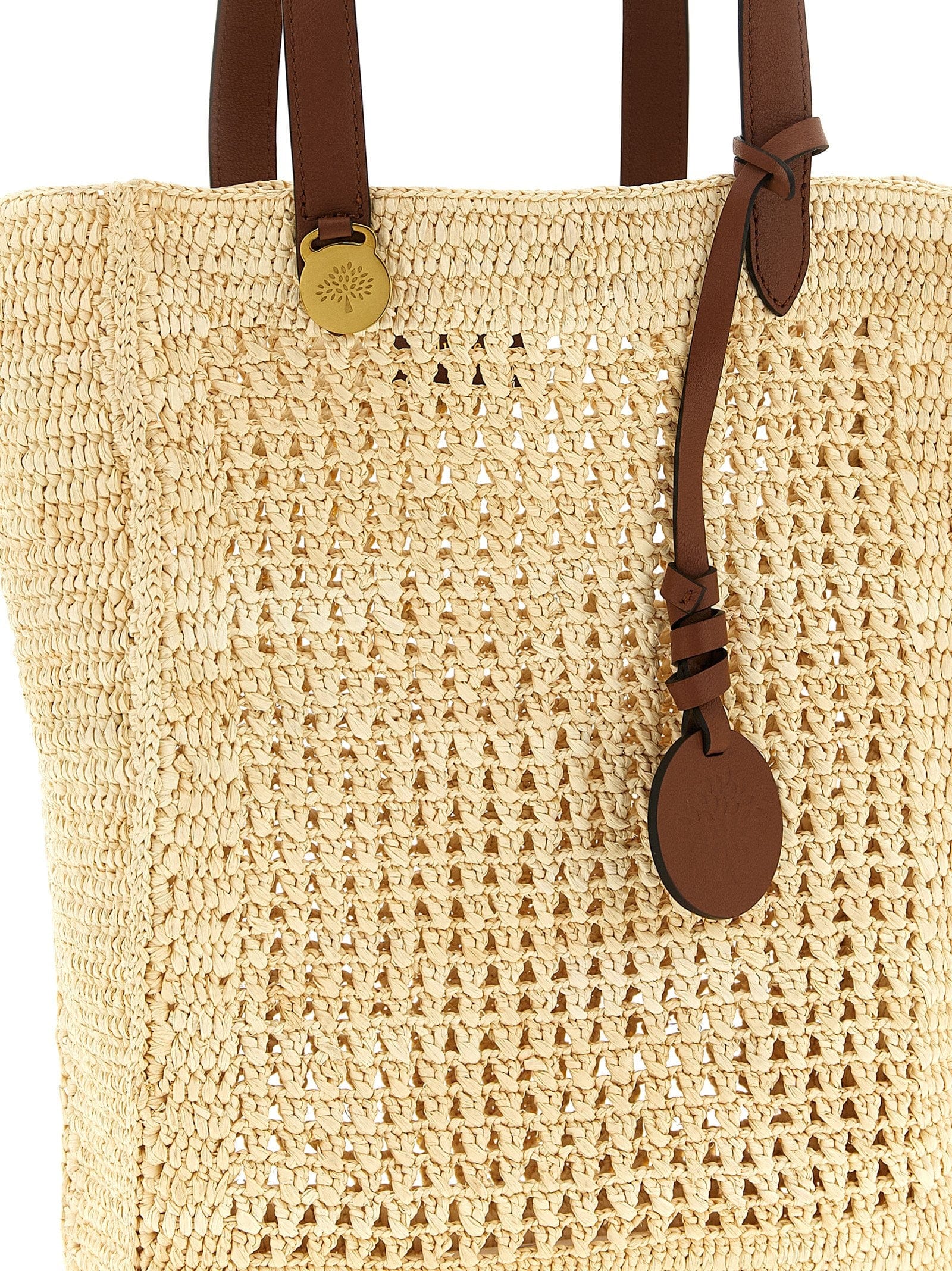 Mulberry Raffia Crochet Shoulder Bag — Cream