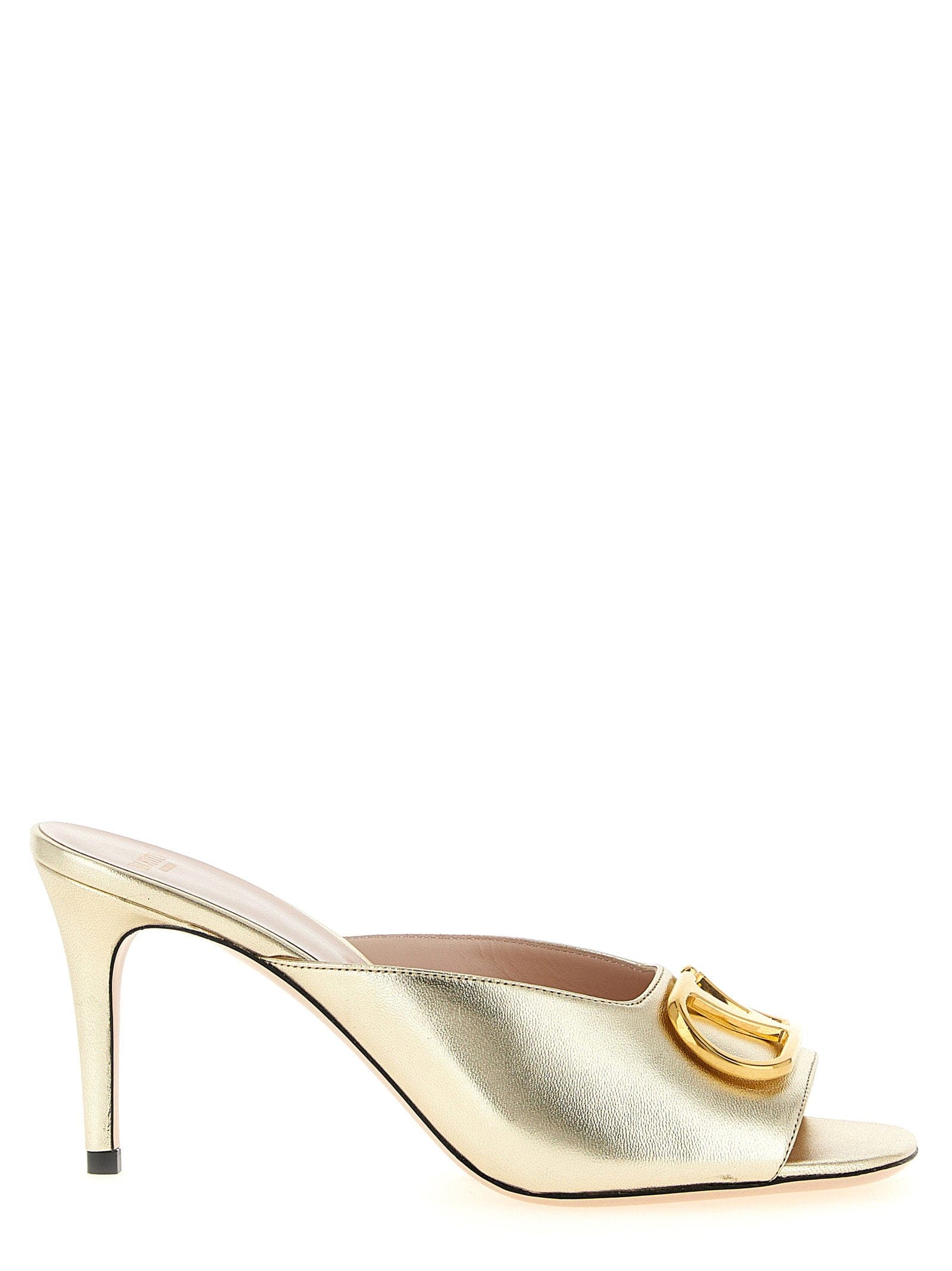 Valentino Garavani Metallic Leather Heel Sandal — Gold