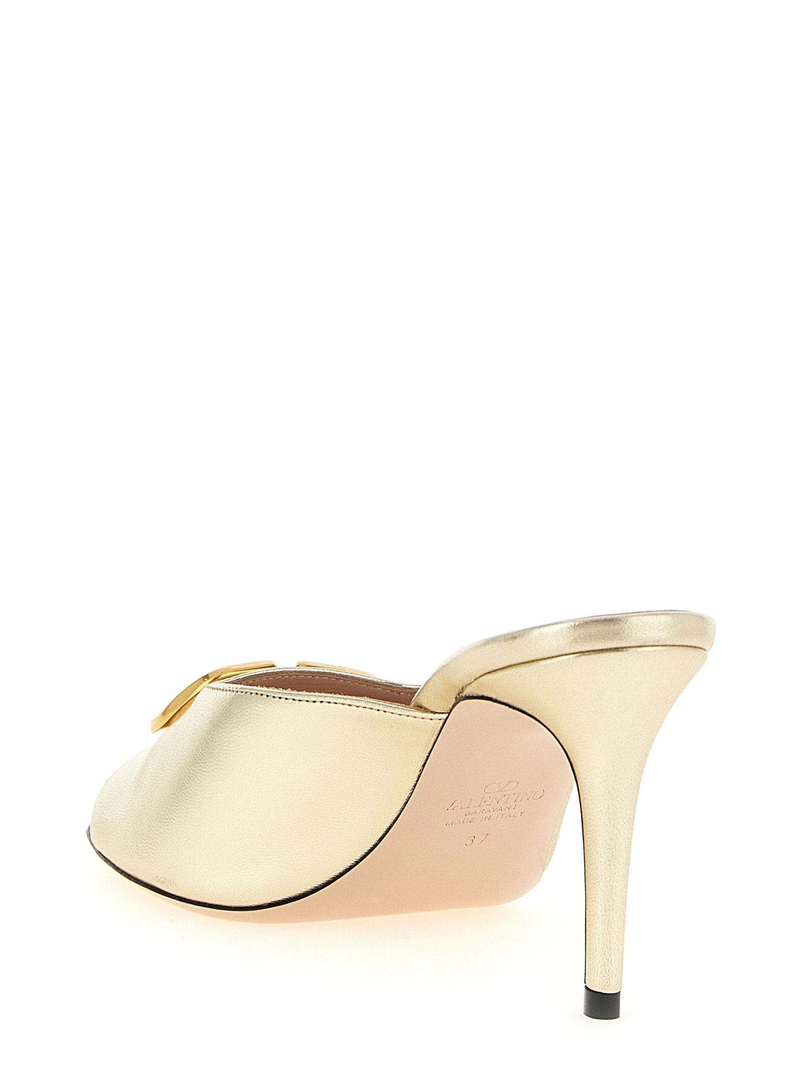 Valentino Garavani Metallic Leather Heel Sandal — Gold