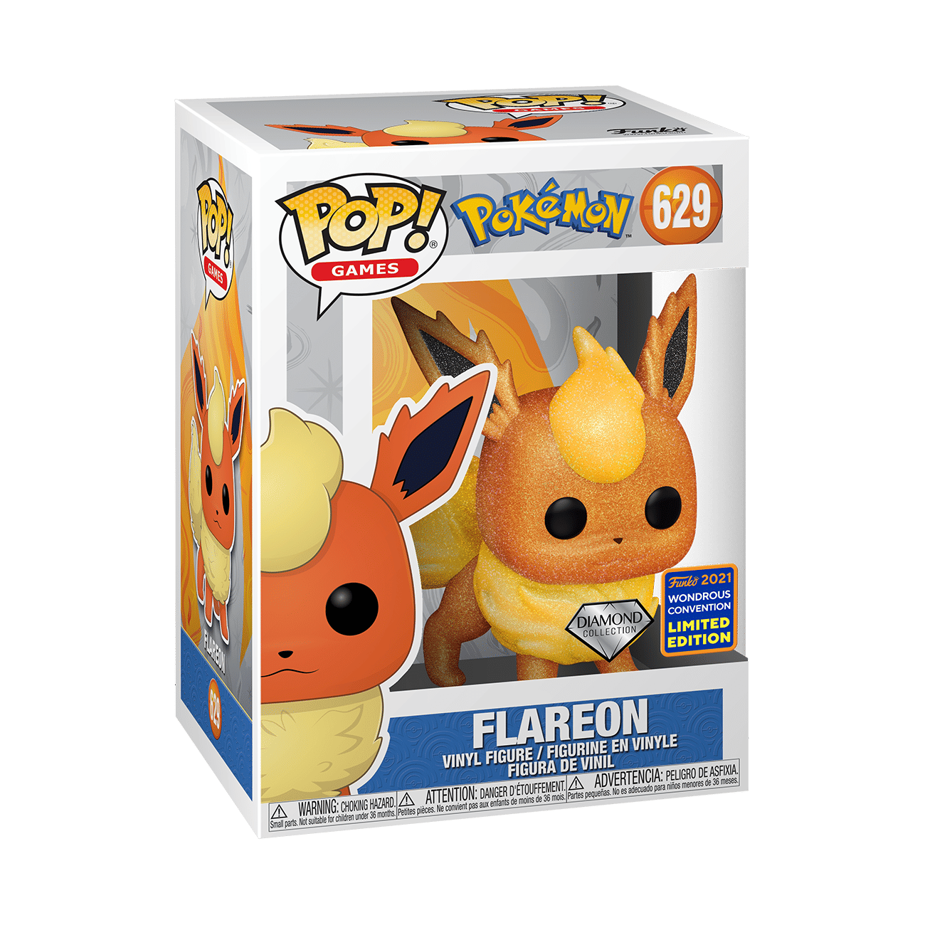 Funko Pokemon - Flareon Diamond Glitter 2021 WonderCon Exclusive Pop! Vinyl #629