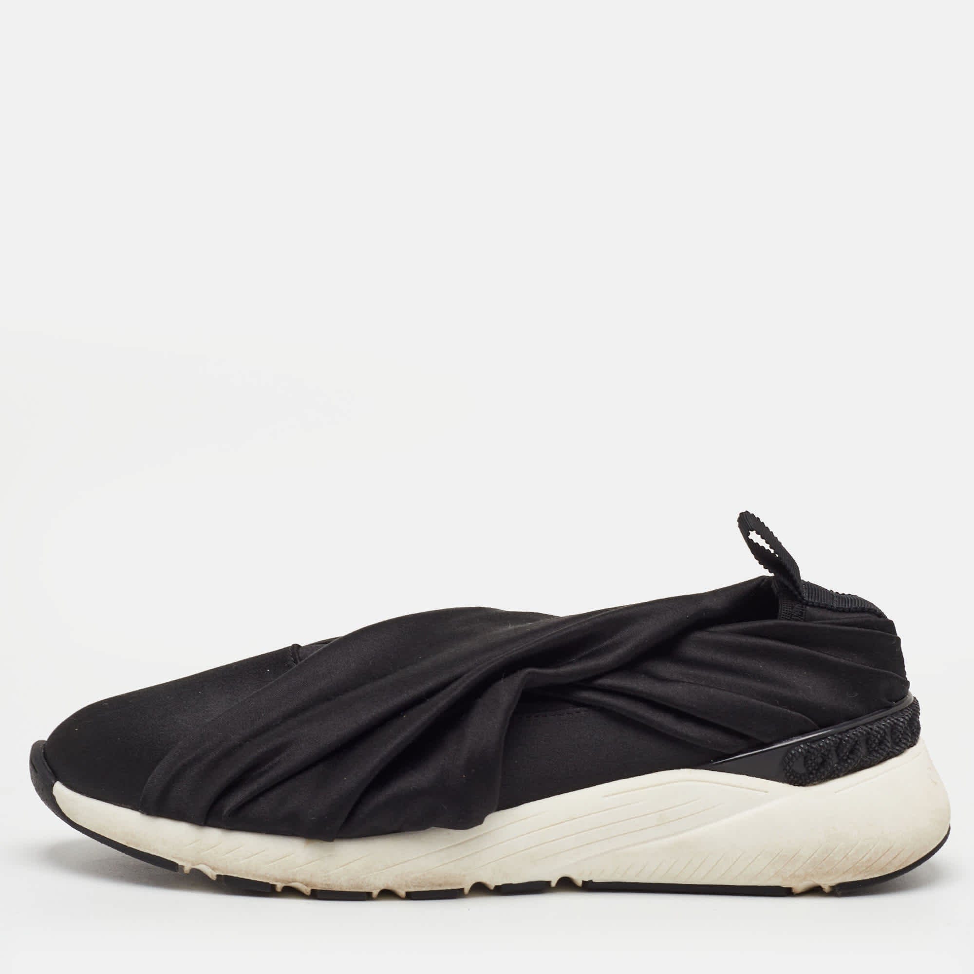 SLIP Size 35 Black Satin Slip On Sneakers