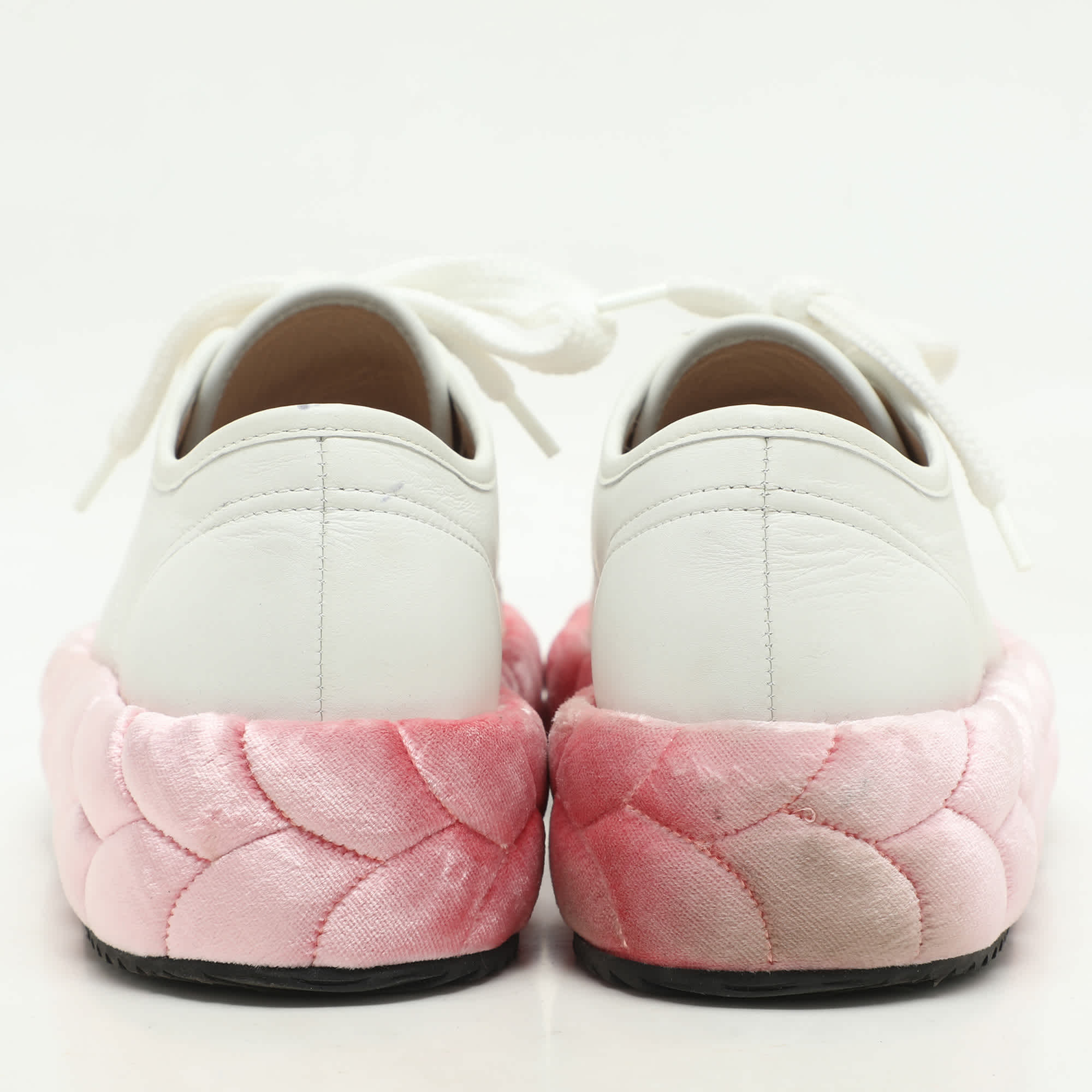Marco De Vincenzo White/pink Leather And Velvet Rope Sneakers