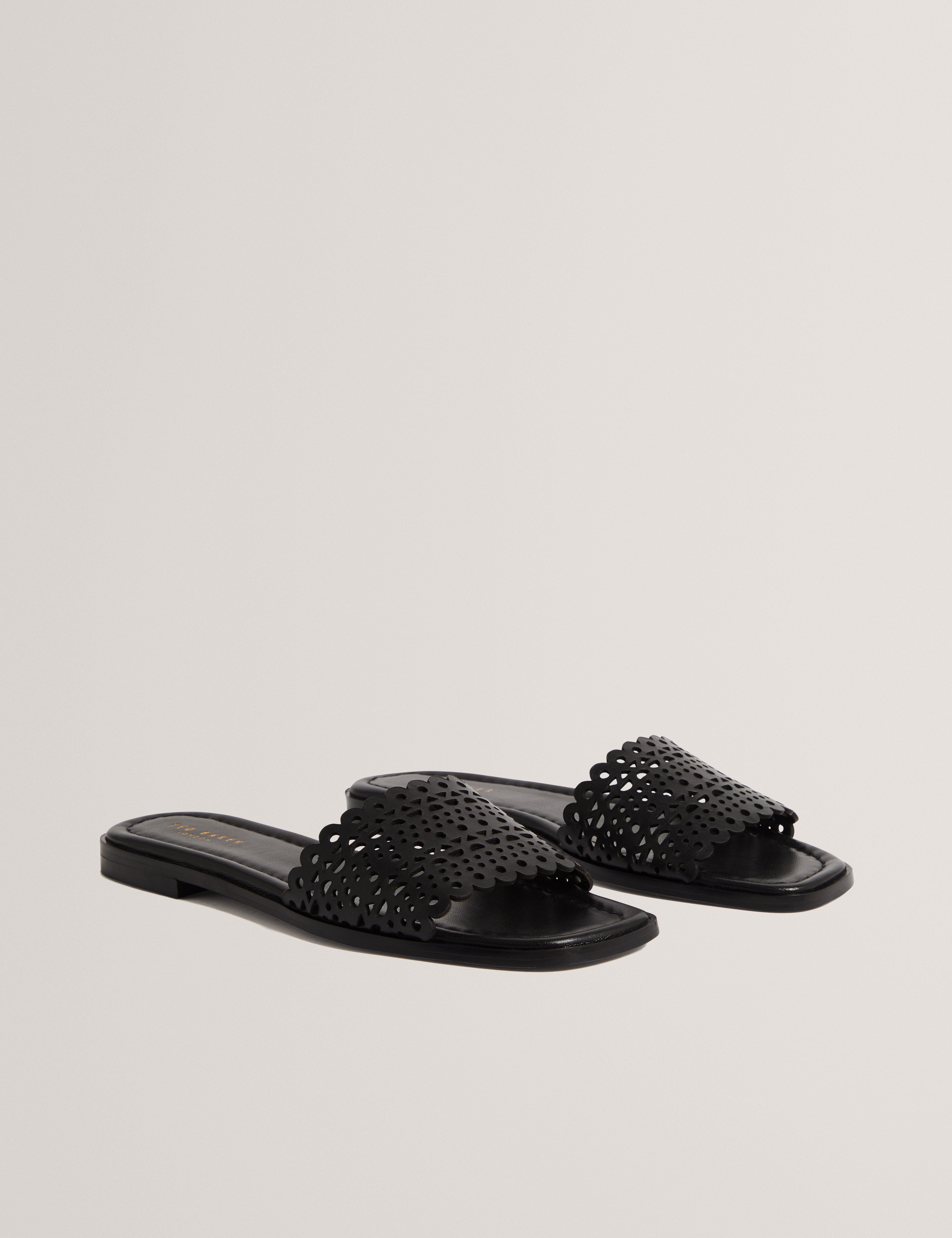 Ted Baker Lainny Laser Cut Detail Flat Sandal Black