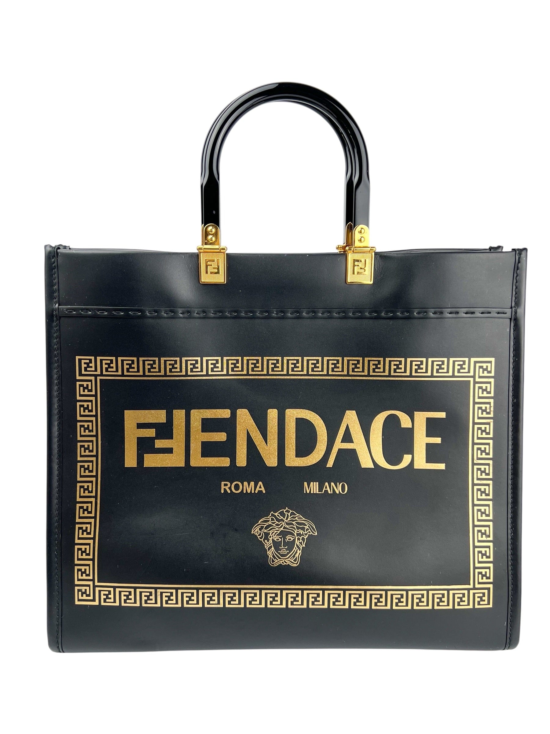 Fendace Black and Gold Leather Sunshine Tote