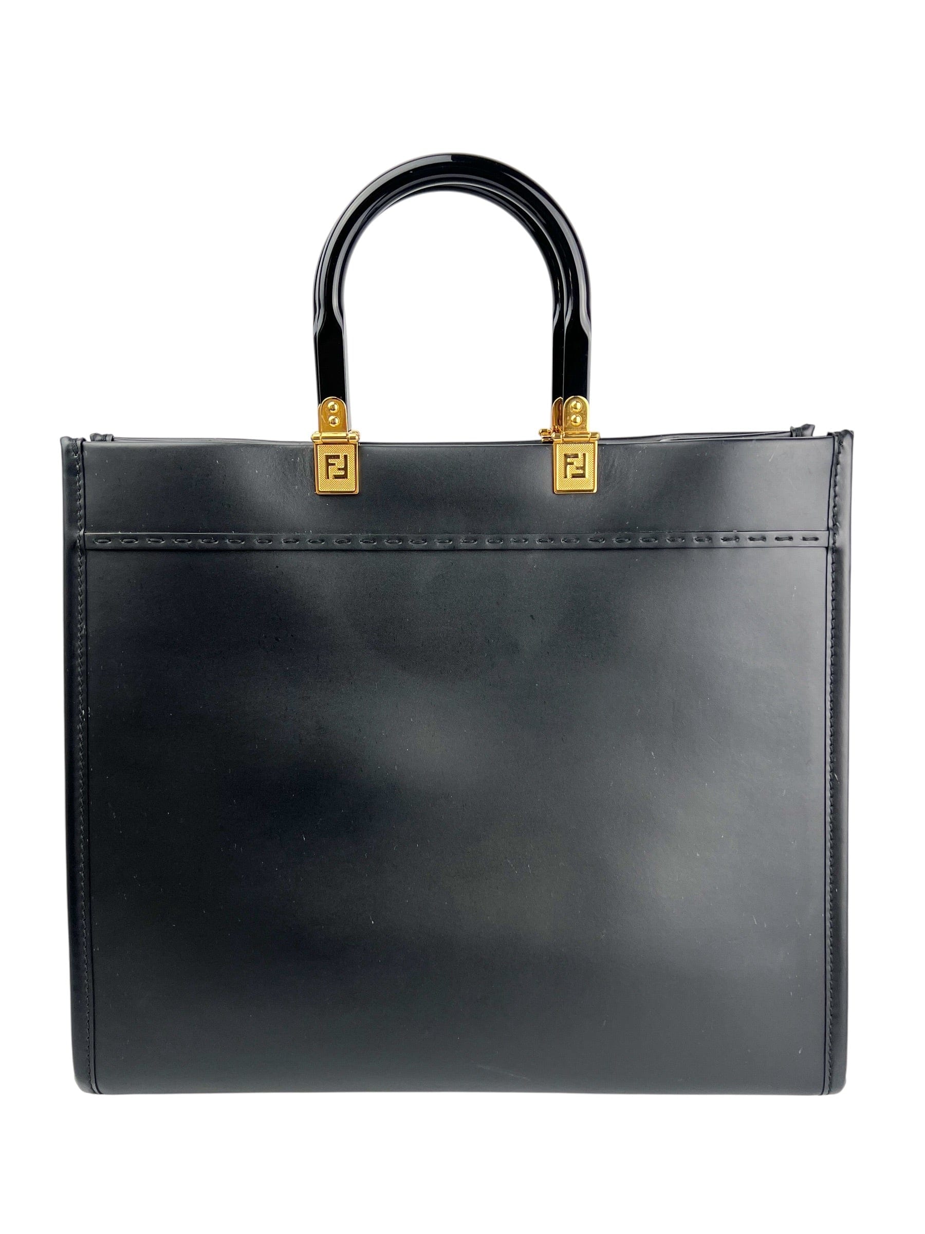 Fendace Black and Gold Leather Sunshine Tote