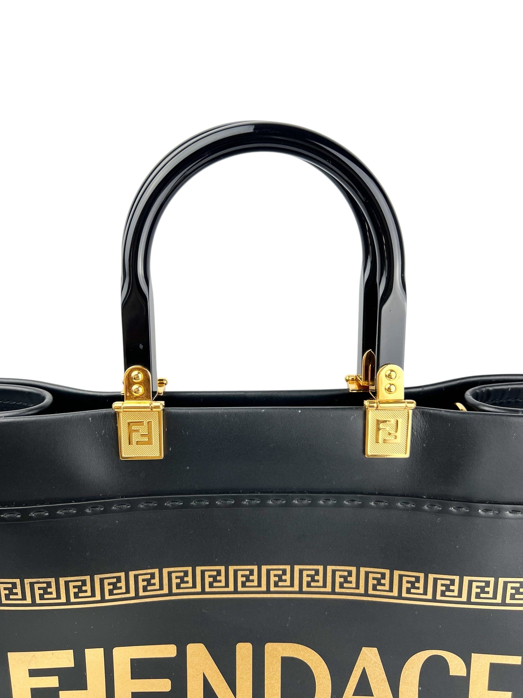 Fendace Black and Gold Leather Sunshine Tote