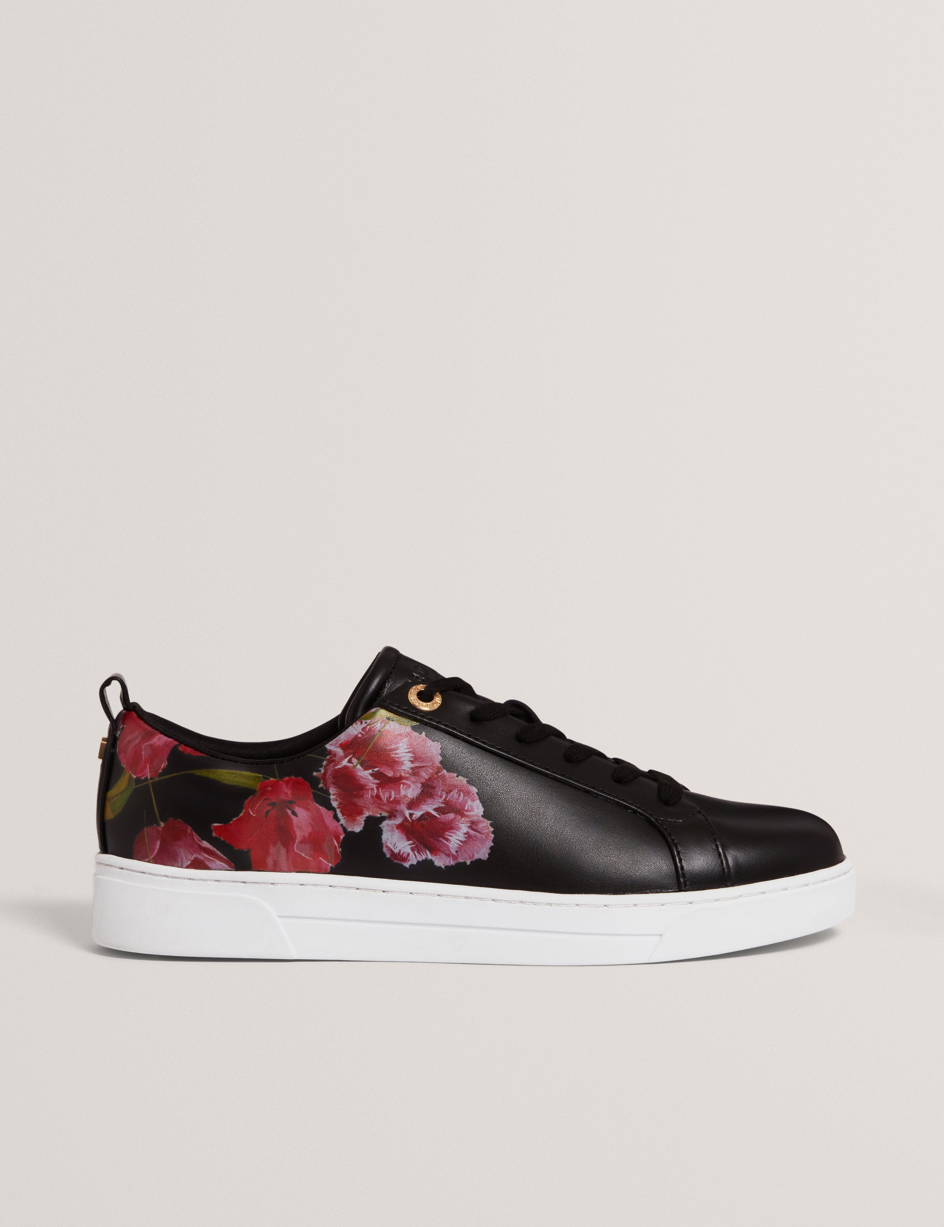Ted Baker MOV Prinell Floral Printed Leather Trainer Black