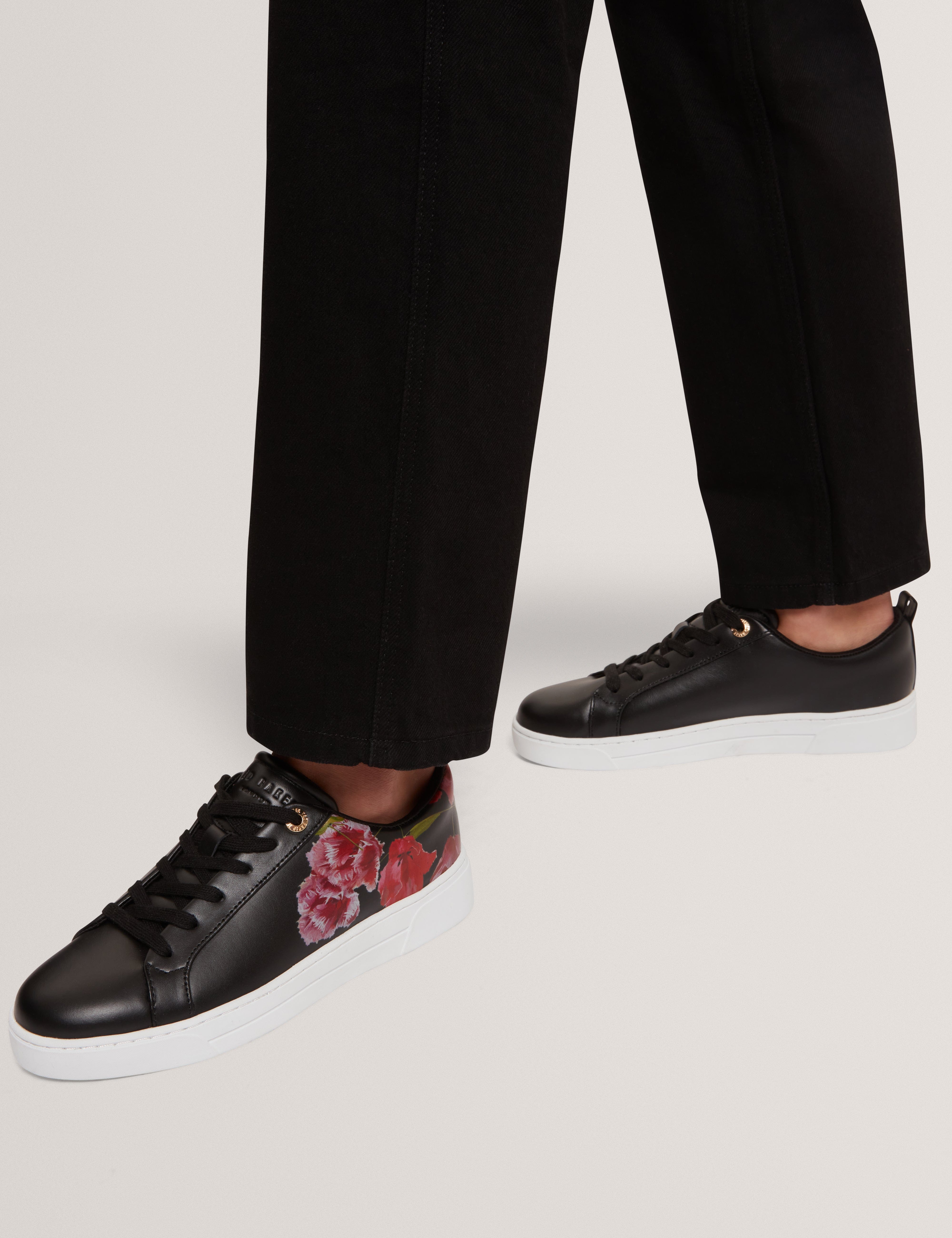 Ted Baker MOV Prinell Floral Printed Leather Trainer Black