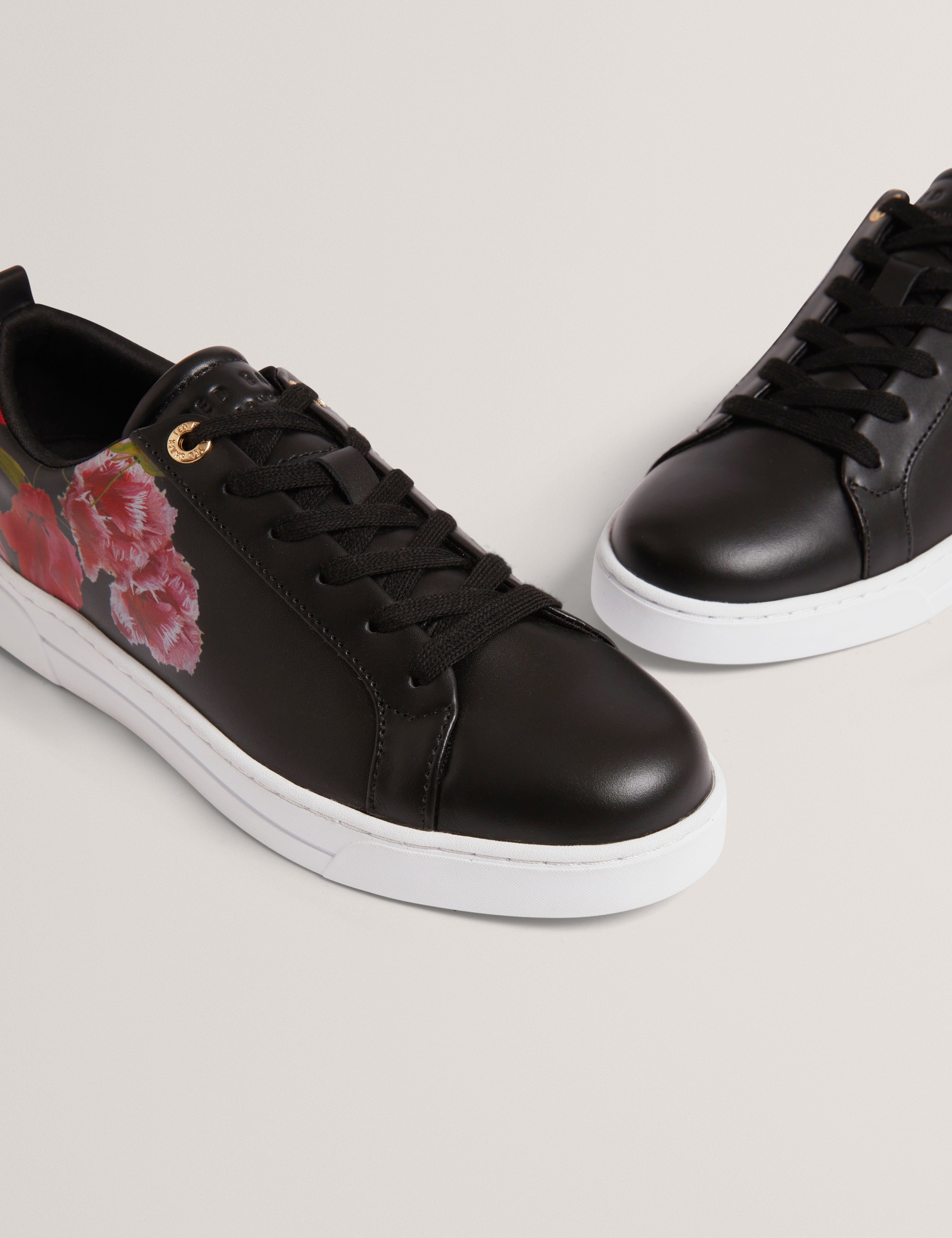 Ted Baker MOV Prinell Floral Printed Leather Trainer Black