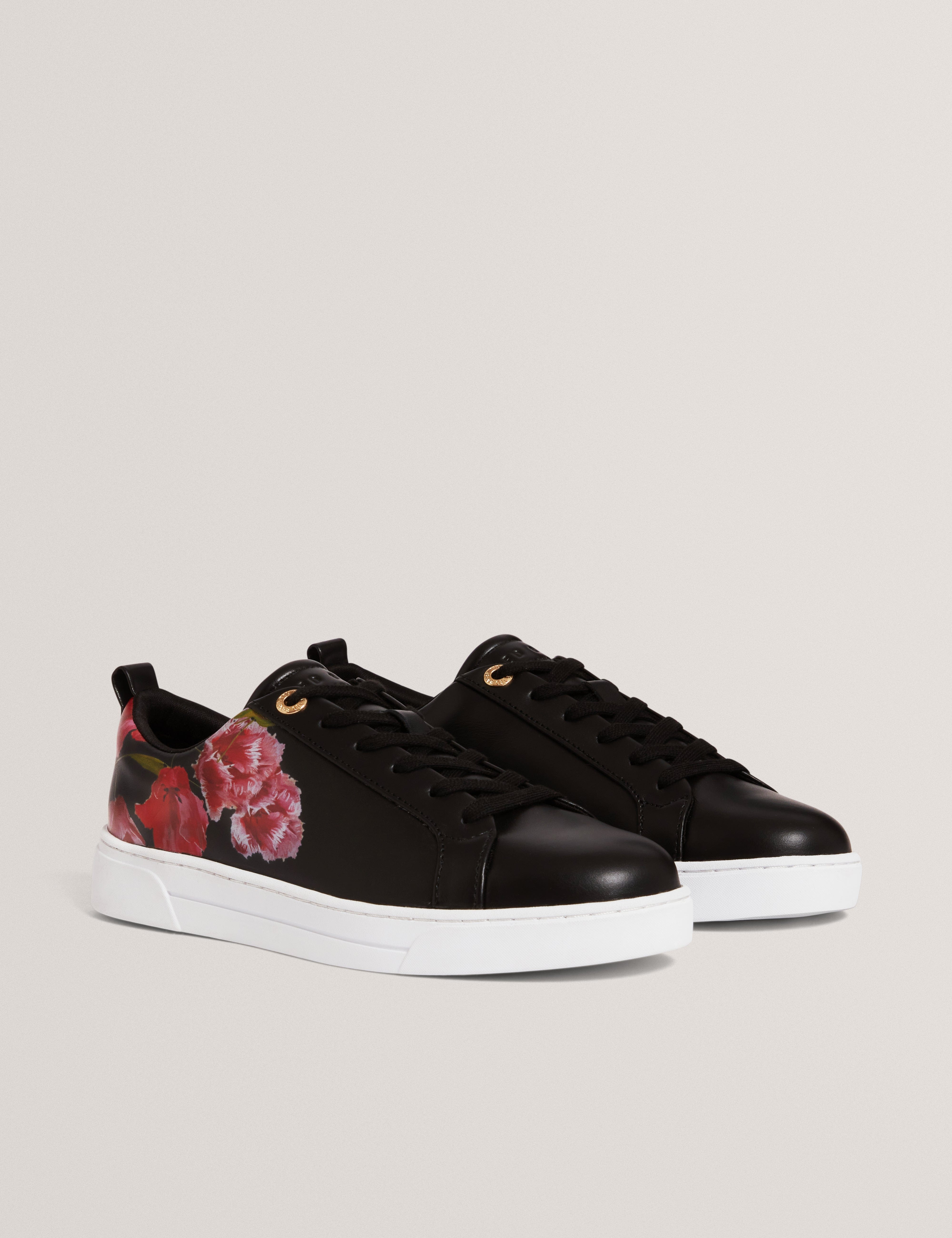 Ted Baker MOV Prinell Floral Printed Leather Trainer Black