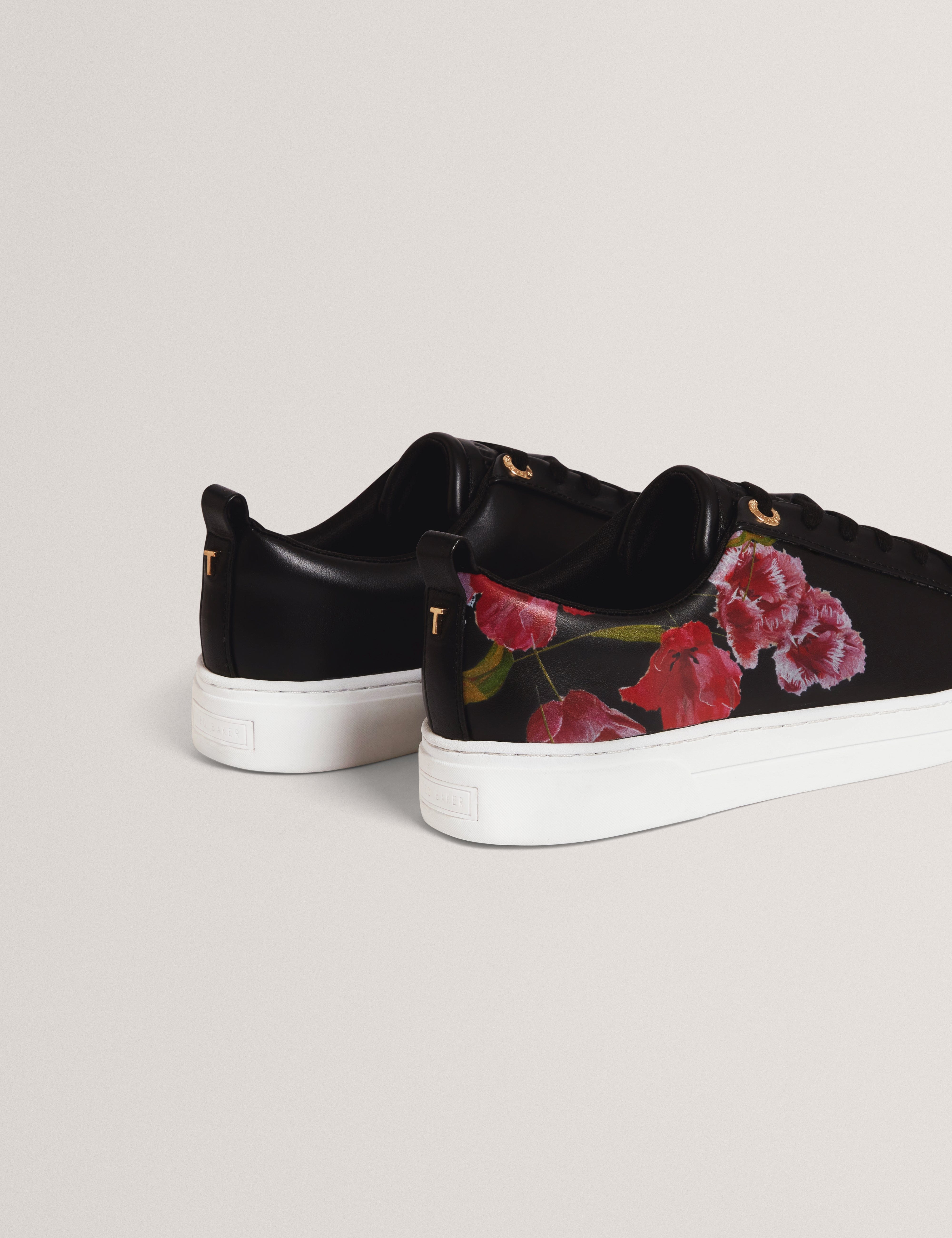 Ted Baker MOV Prinell Floral Printed Leather Trainer Black