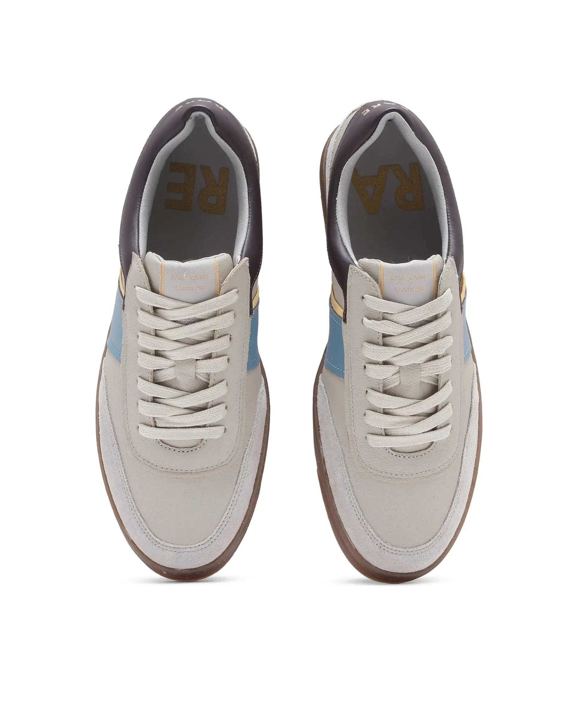 RAREZ Rare Rabbit Men Kairos Pro Light Grey Premium Suede Leather Low - Top Lace - Up Sneaker Shoes