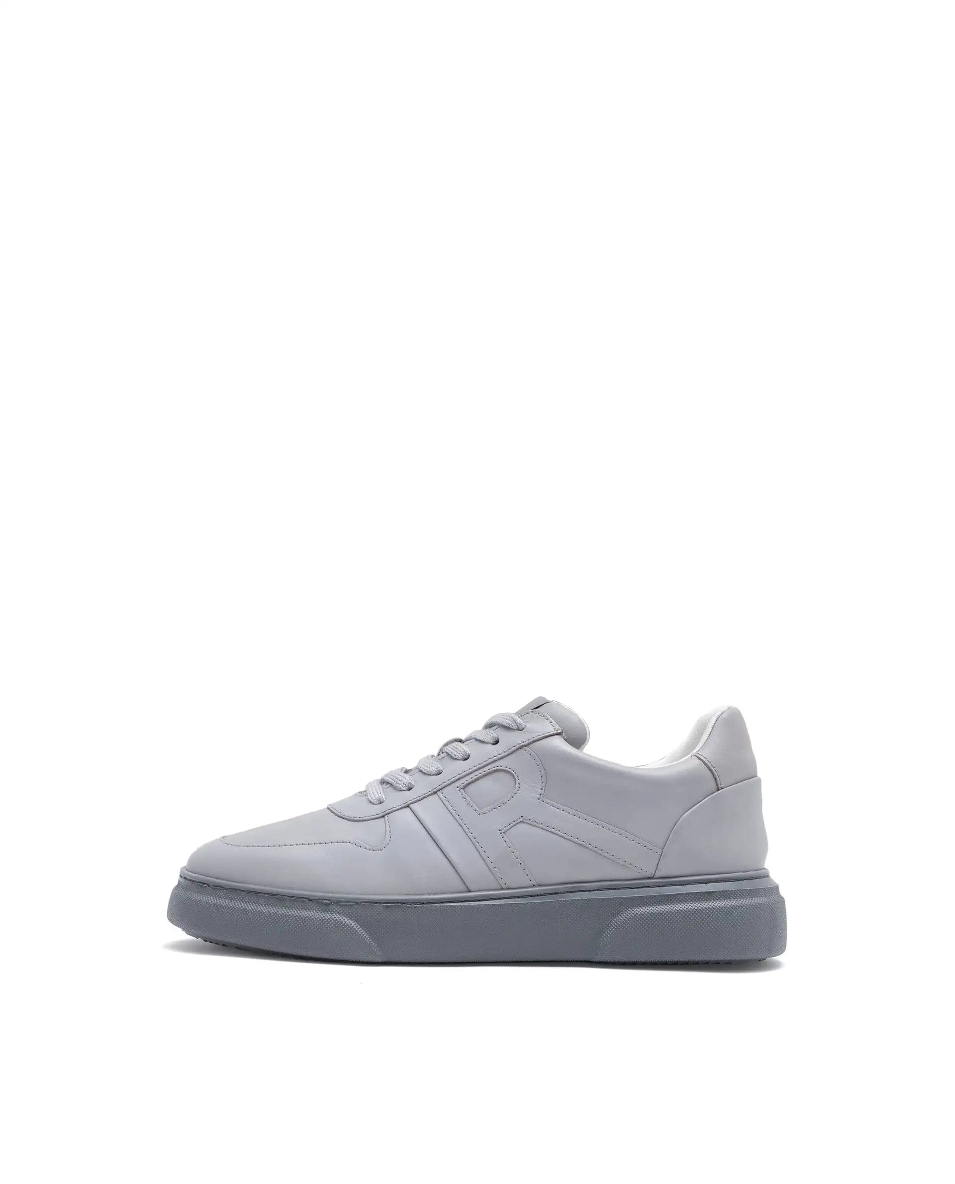 RAREZ Rare Rabbit Men's Cygnus Grey Genuine Leather Monotone Low - Top Lace - Up Branded Sneaker Shoes
