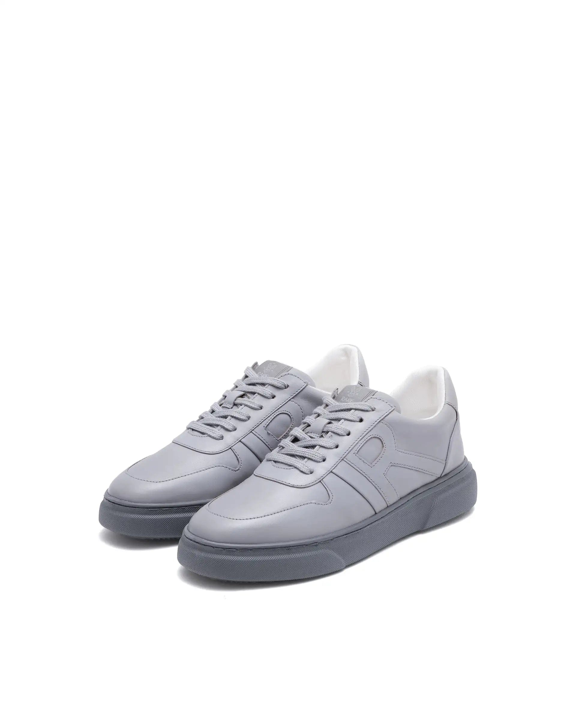 RAREZ Rare Rabbit Men's Cygnus Grey Genuine Leather Monotone Low - Top Lace - Up Branded Sneaker Shoes