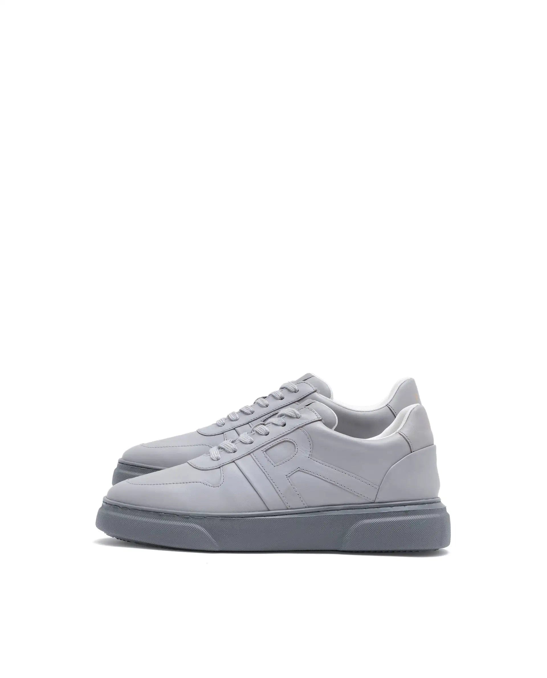 RAREZ Rare Rabbit Men's Cygnus Grey Genuine Leather Monotone Low - Top Lace - Up Branded Sneaker Shoes