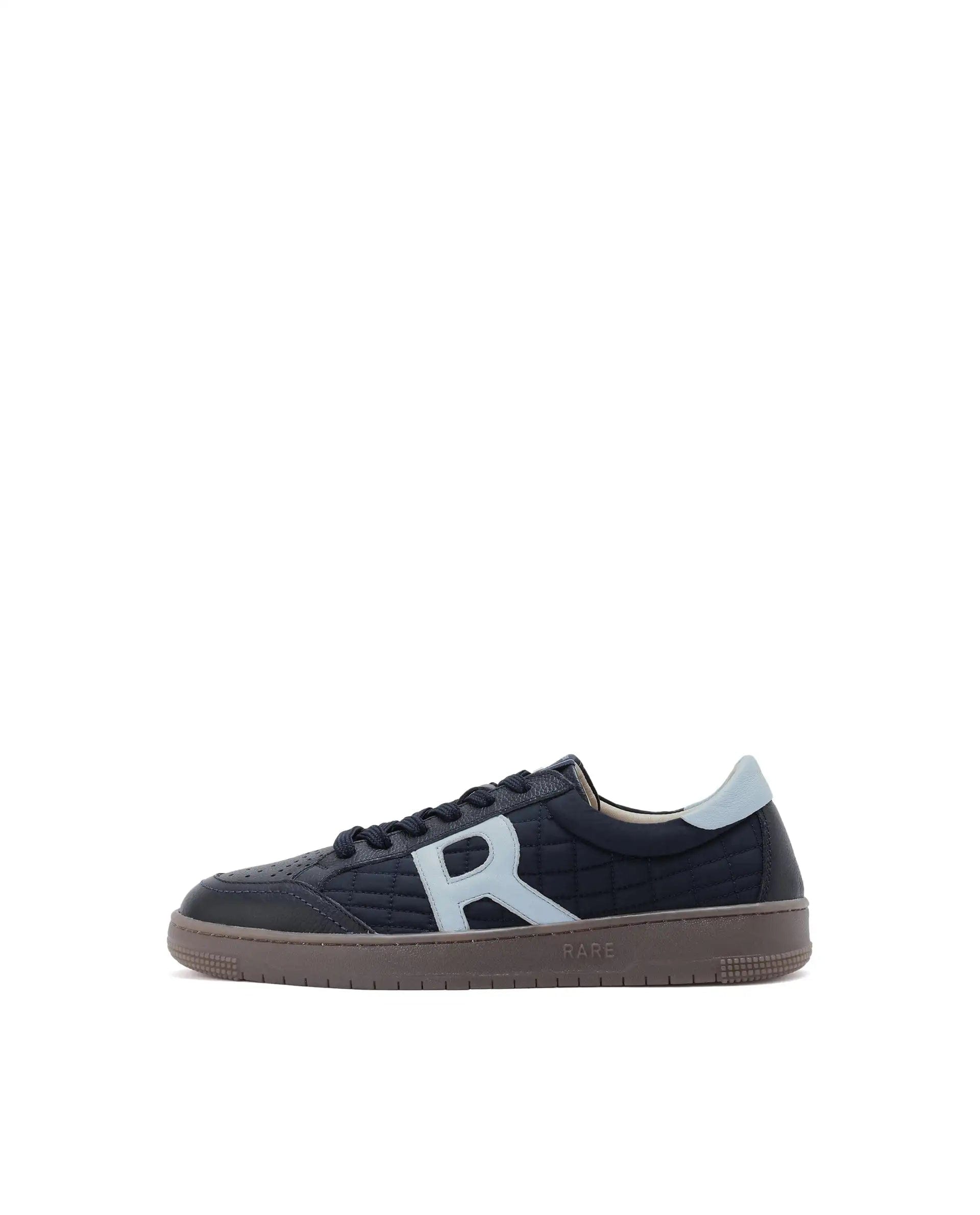 RAREZ Rare Rabbit Men Quilt Navy Parachute Fabric With Milled Leather Low - Top Lace Up Quilted Sneaker Shoes