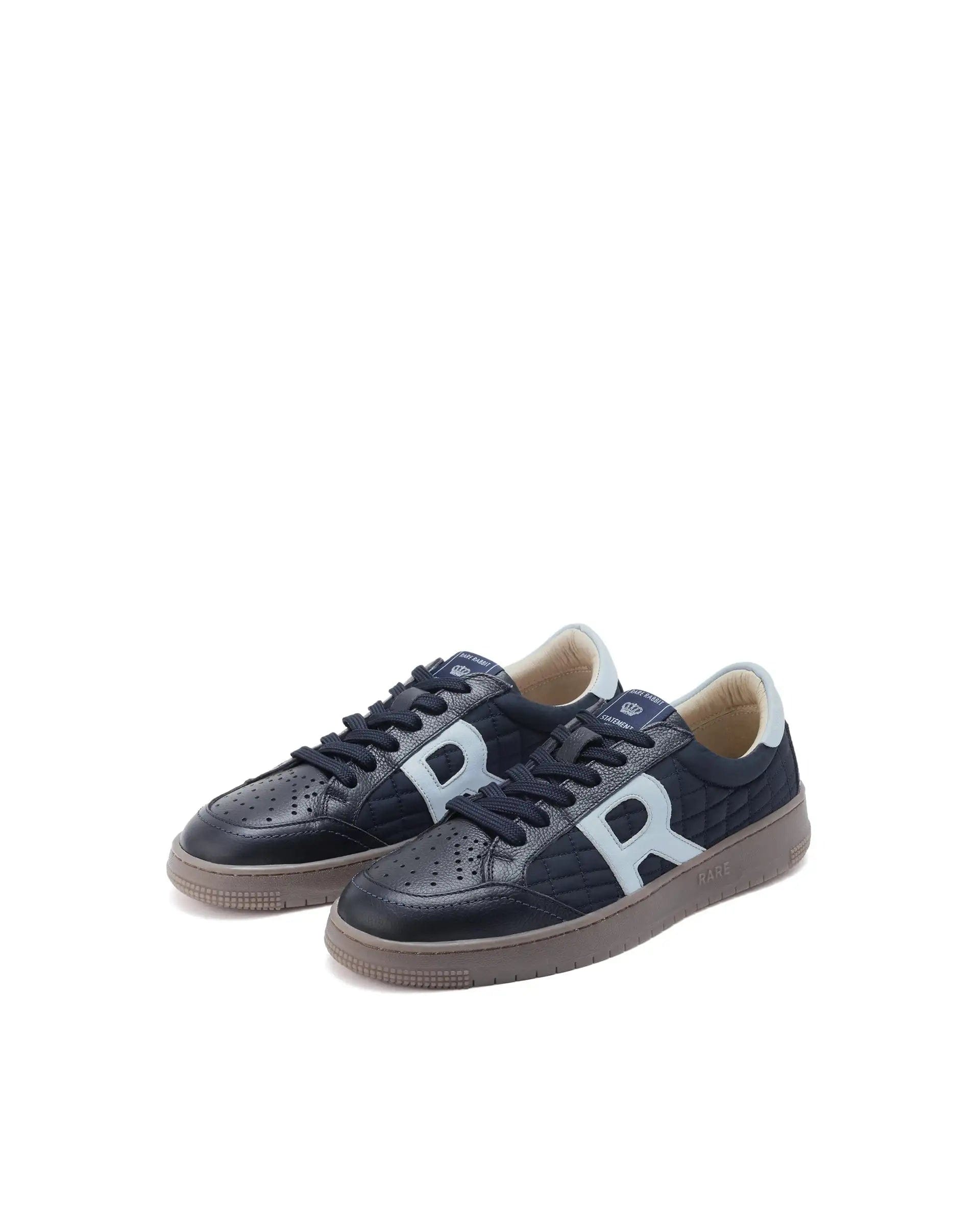 RAREZ Rare Rabbit Men Quilt Navy Parachute Fabric With Milled Leather Low - Top Lace Up Quilted Sneaker Shoes