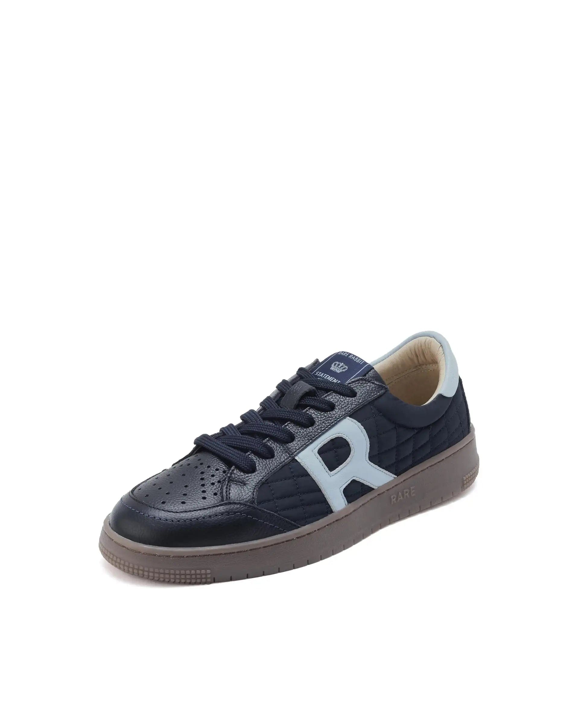 RAREZ Rare Rabbit Men Quilt Navy Parachute Fabric With Milled Leather Low - Top Lace Up Quilted Sneaker Shoes