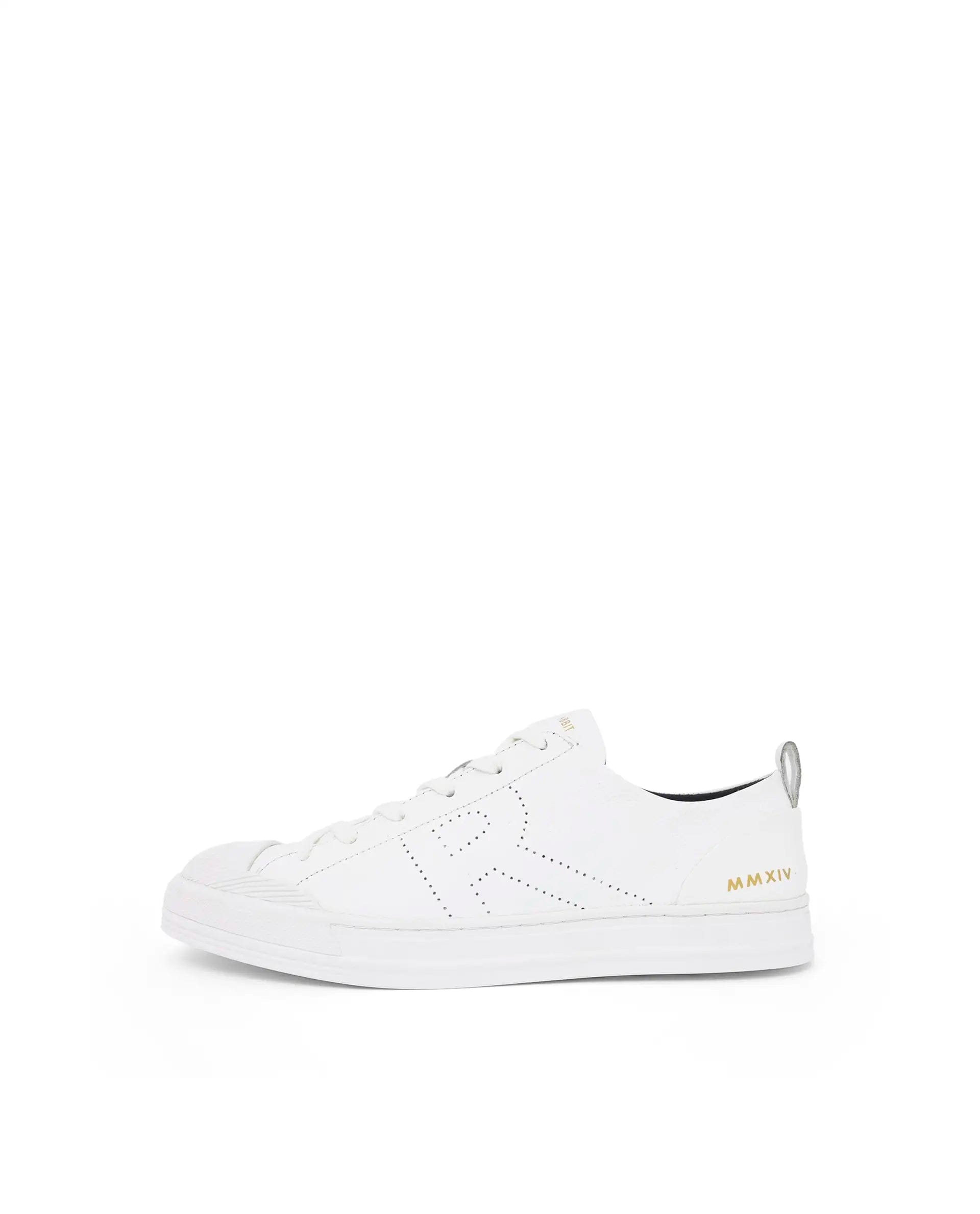 RAREZ Rare Rabbit Mens Sauron Pro White Premium Milled Leather Lace Up Low Top Round Toe Sneaker Shoes