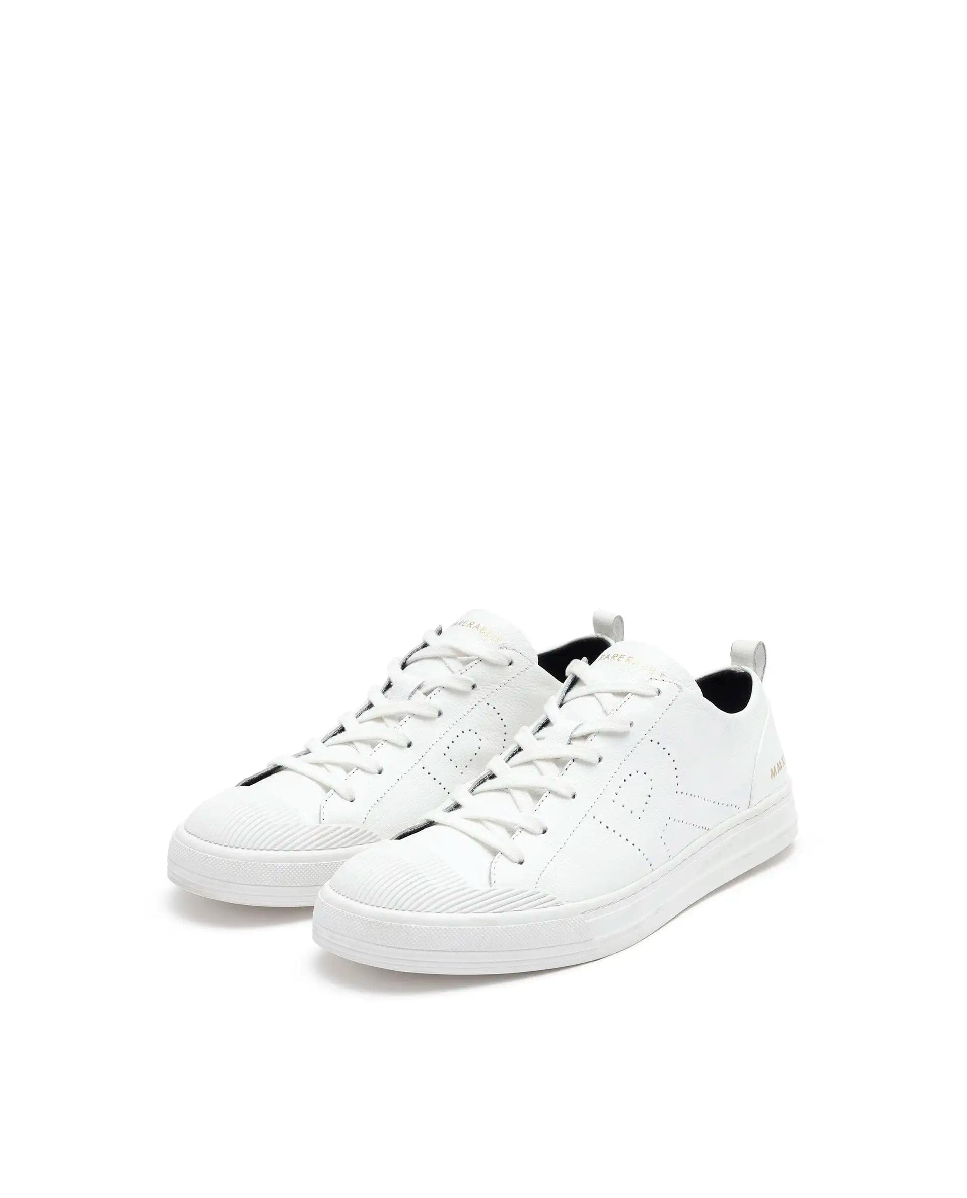 RAREZ Rare Rabbit Mens Sauron Pro White Premium Milled Leather Lace Up Low Top Round Toe Sneaker Shoes