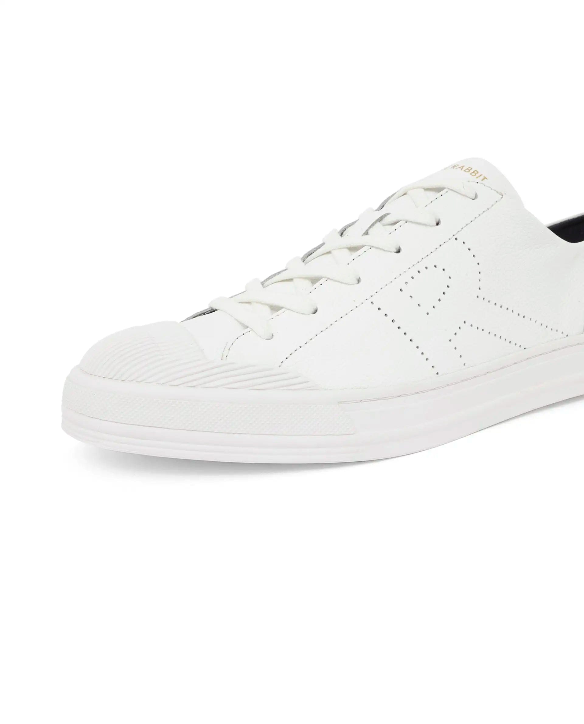 RAREZ Rare Rabbit Mens Sauron Pro White Premium Milled Leather Lace Up Low Top Round Toe Sneaker Shoes