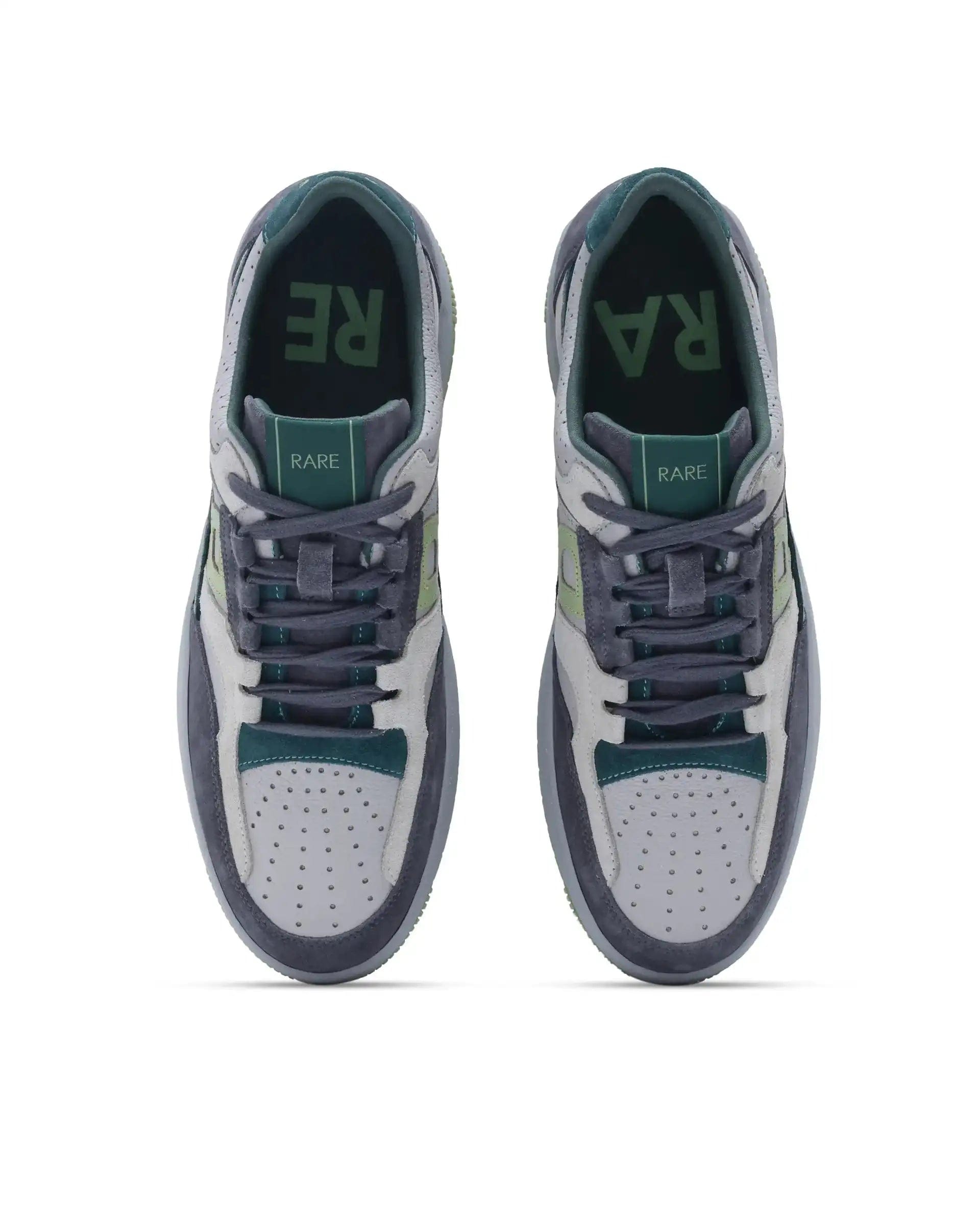 RAREZ Rare Rabbit Men's Volga Light Green Genuine Leather Fabric Multitoned Low - Top Lace Up Sneaker Shoes