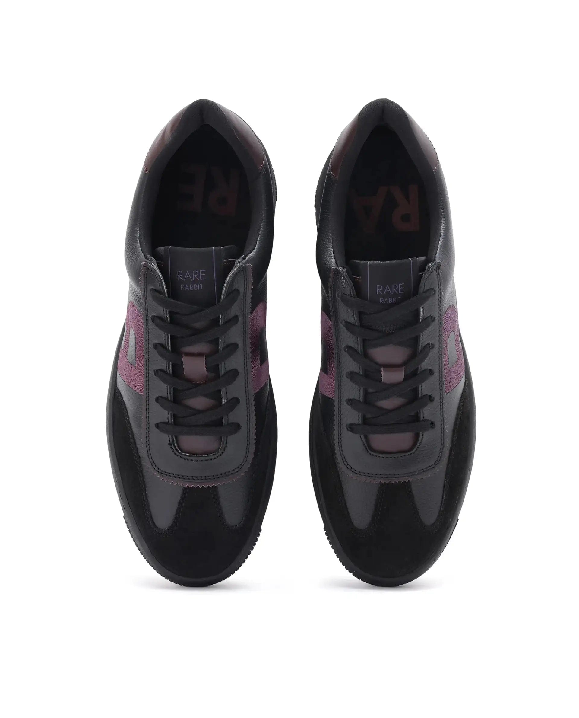 RAREZ Rare Rabbit Men Hem Black Lace - Up Genuine Leather Signature Hem Branding Low - Top Sneaker Shoes