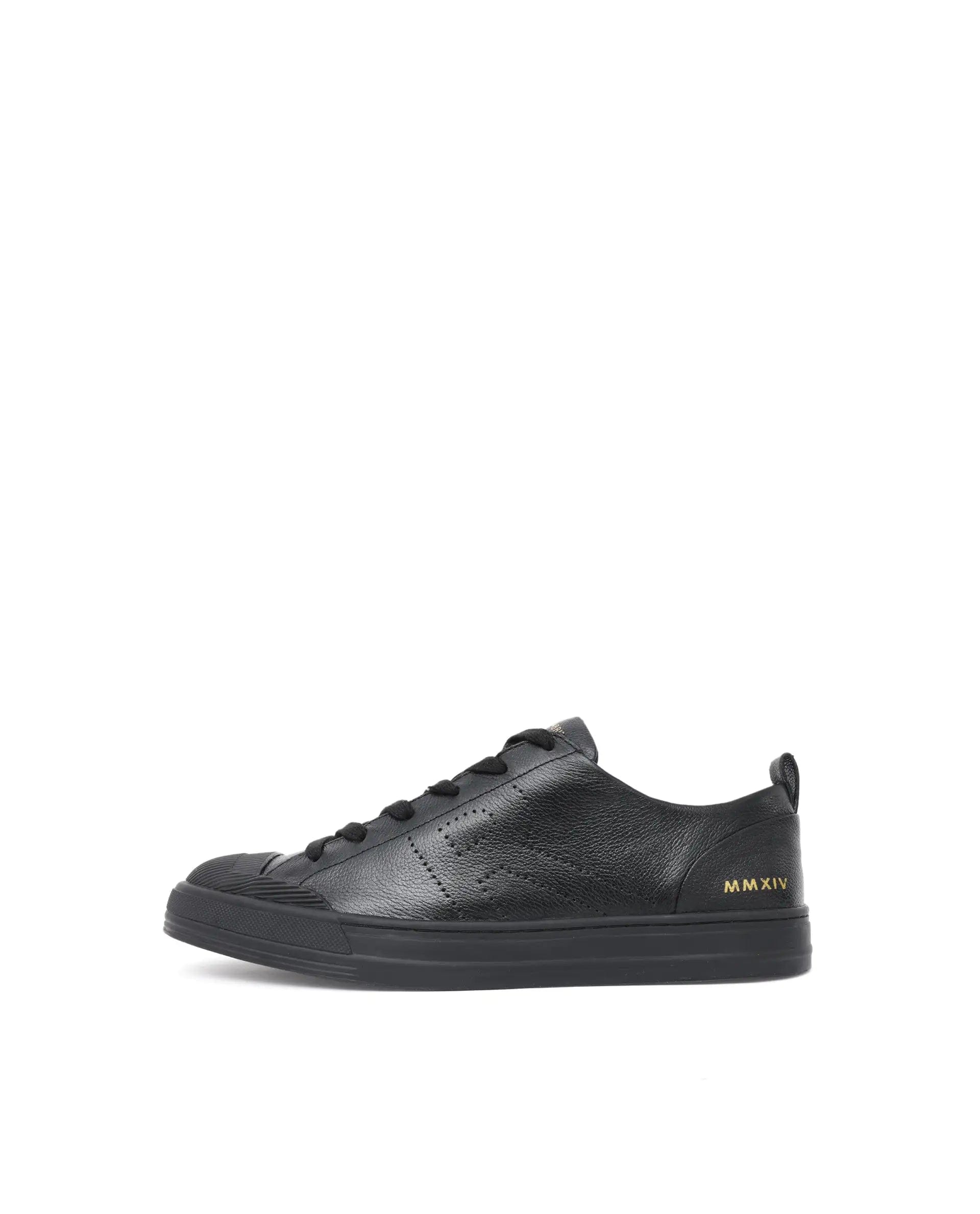 RAREZ Rare Rabbit Mens Sauron Pro Black Premium Milled Leather Lace Up Low Top Round Toe Sneaker Shoes