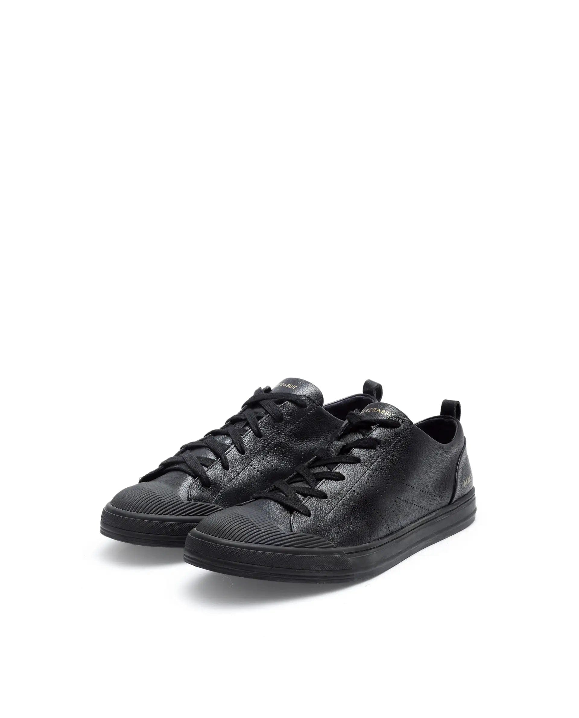 RAREZ Rare Rabbit Mens Sauron Pro Black Premium Milled Leather Lace Up Low Top Round Toe Sneaker Shoes