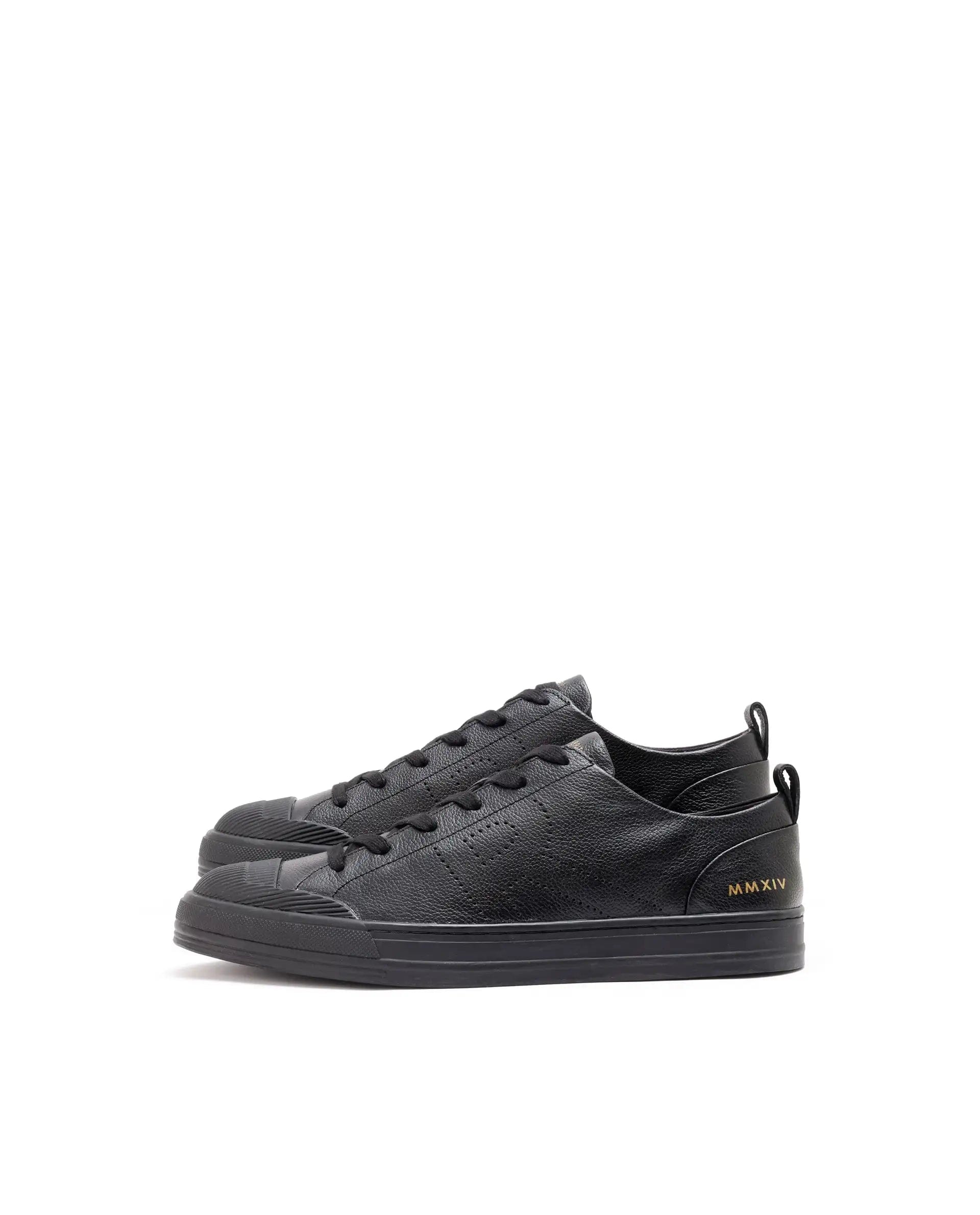 RAREZ Rare Rabbit Mens Sauron Pro Black Premium Milled Leather Lace Up Low Top Round Toe Sneaker Shoes