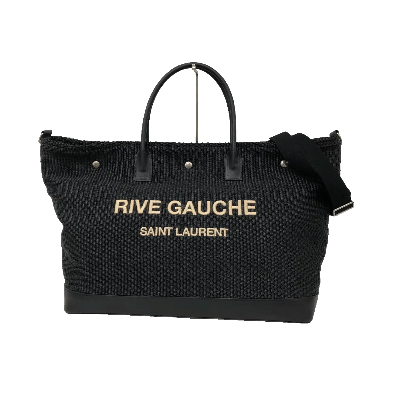True To Sole Saint Laurent Rive Gauche 718554 Raffia Maxi Cabas Tote 2Way Black
