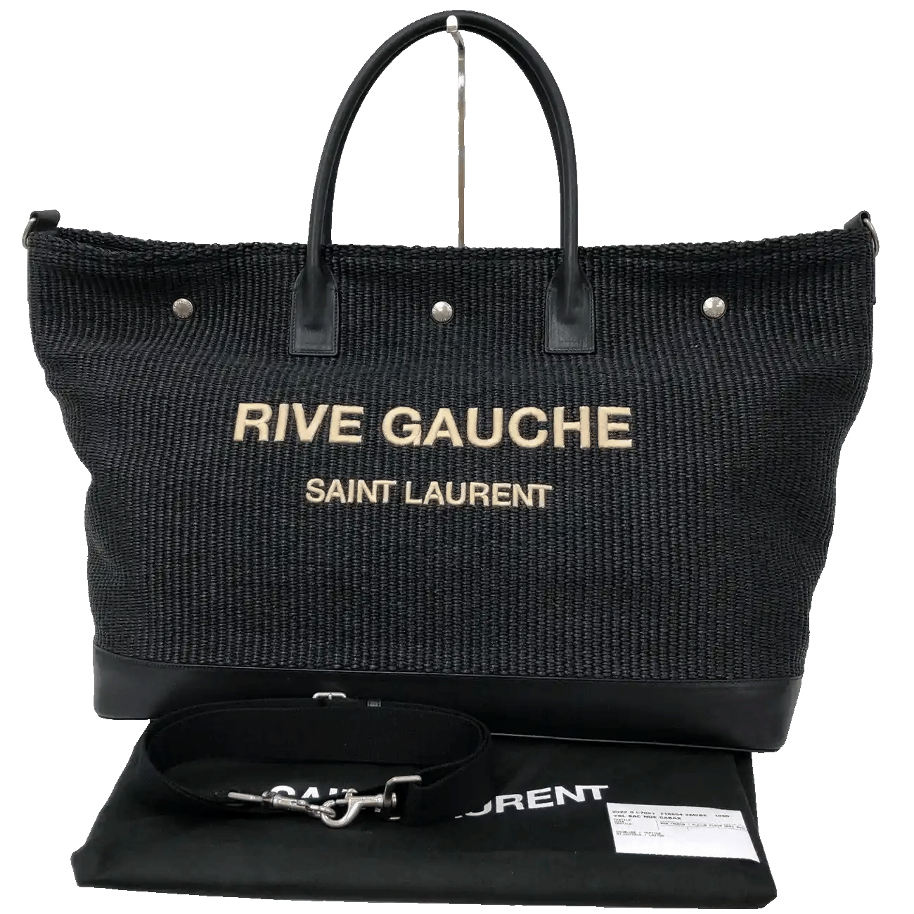 True To Sole Saint Laurent Rive Gauche 718554 Raffia Maxi Cabas Tote 2Way Black