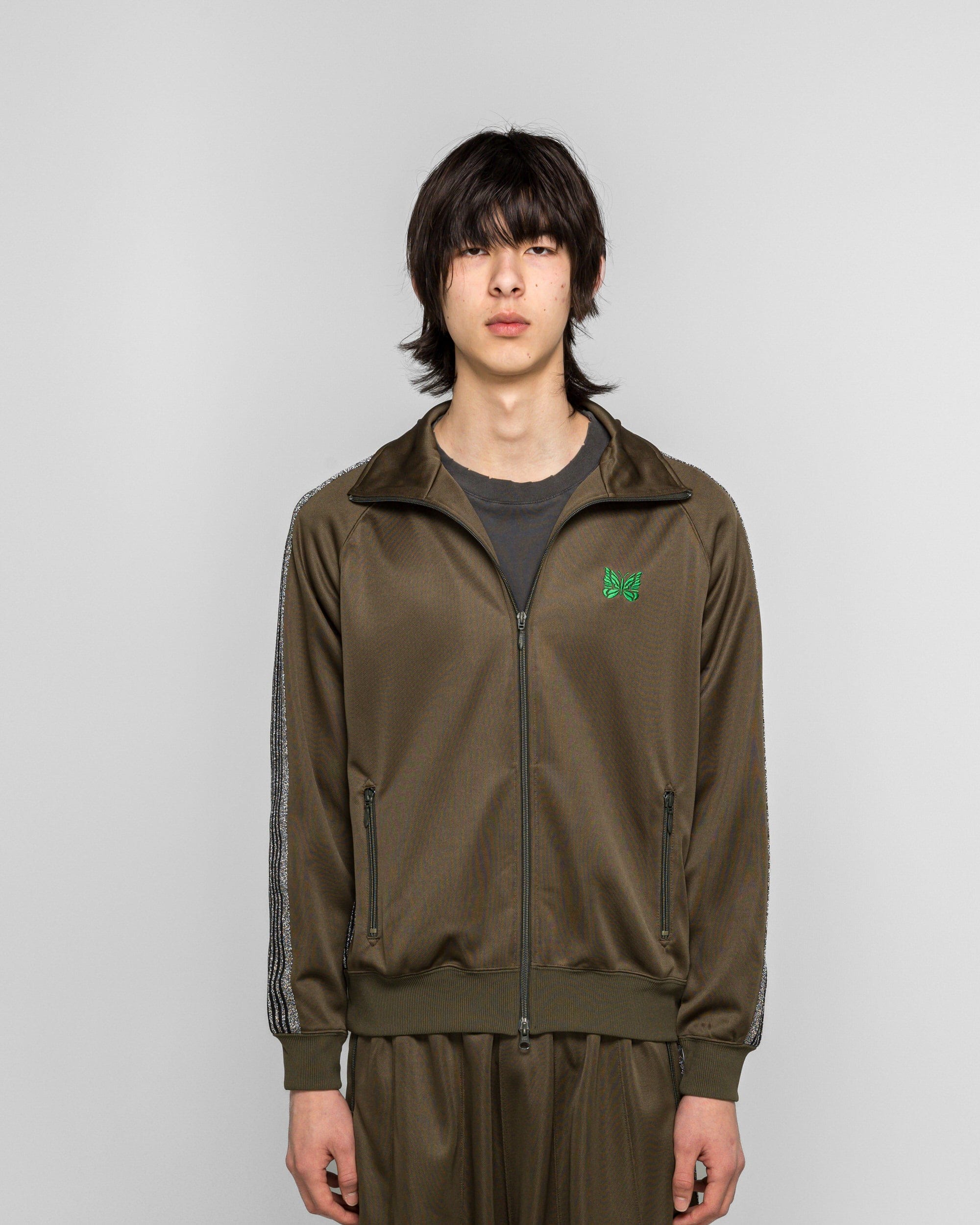 Needles Track Jacket x UP THERE - Olive/Silver Poly Smooth