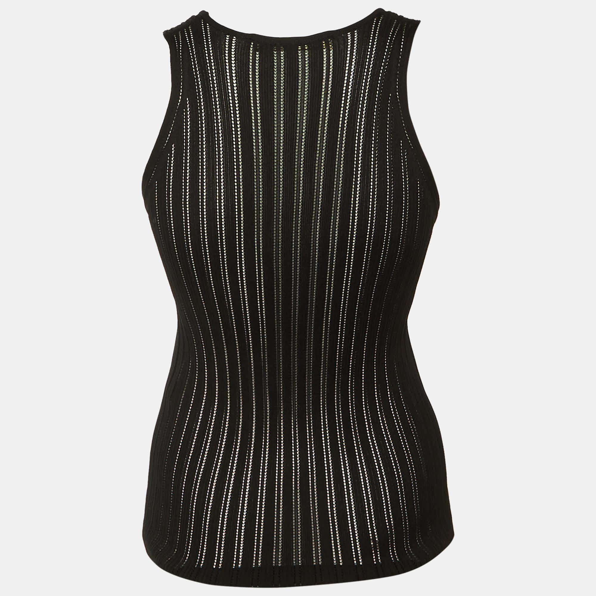 Roberto Cavalli Black Patterned Knit Tank Top