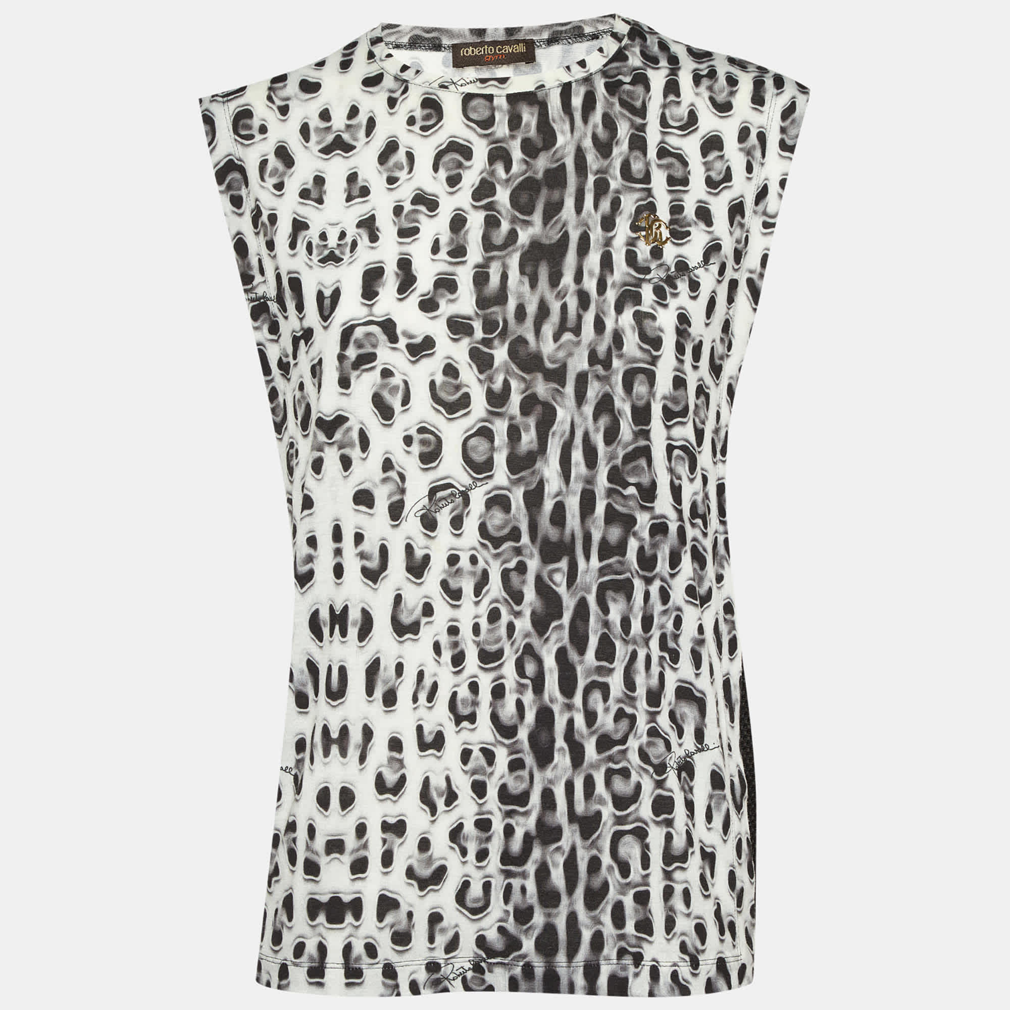 Roberto Cavalli Gym Black/grey Printed Jersey & Mesh Tank Top