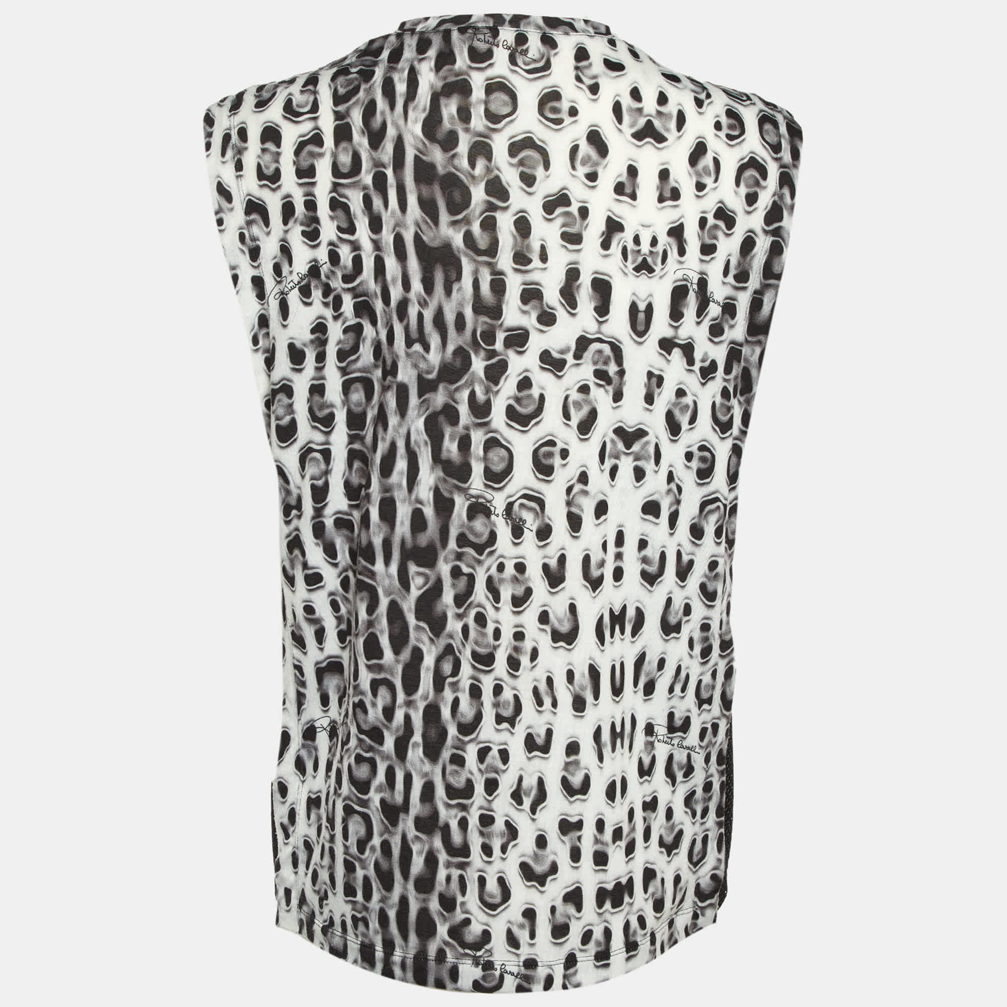 Roberto Cavalli Gym Black/grey Printed Jersey & Mesh Tank Top