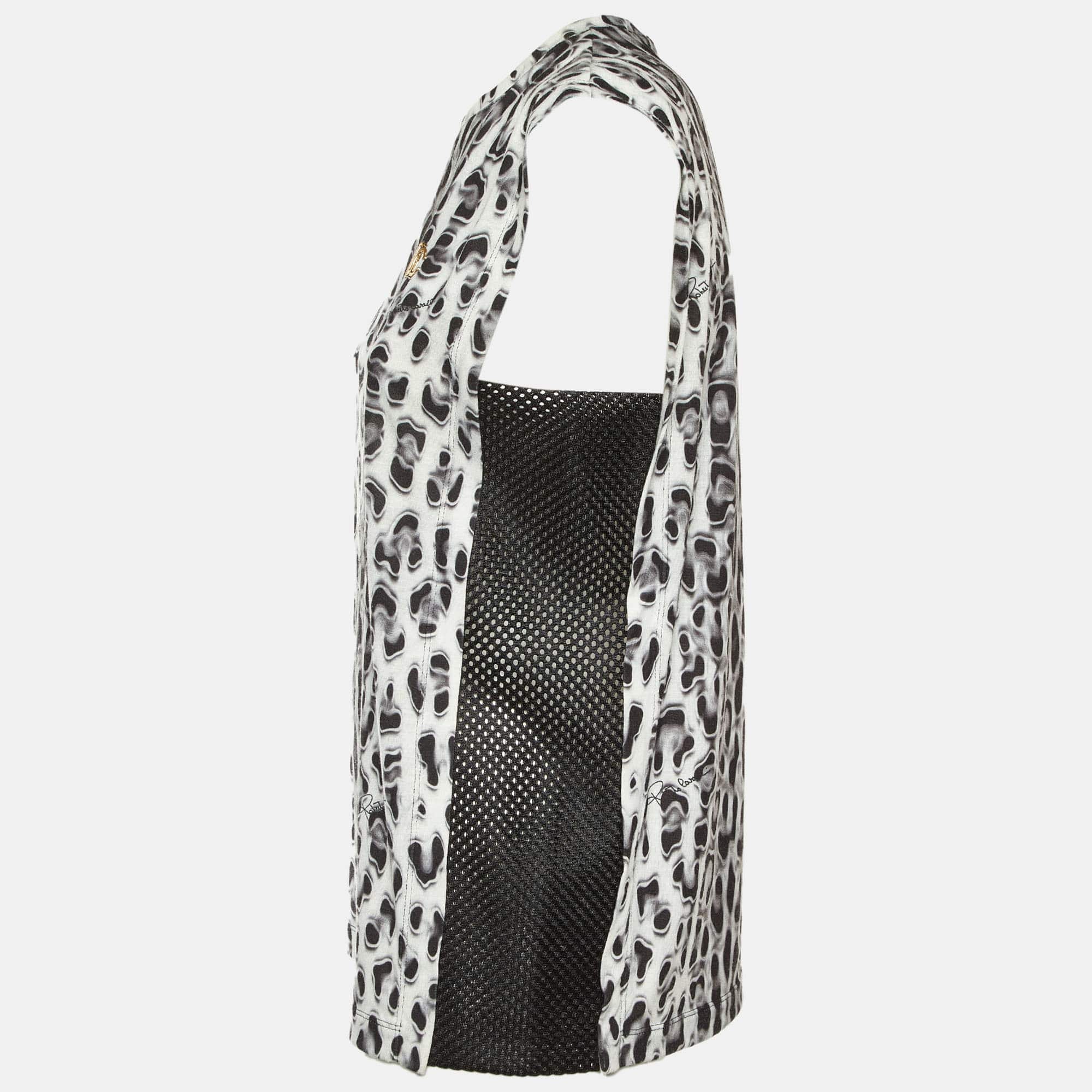 Roberto Cavalli Gym Black/grey Printed Jersey & Mesh Tank Top