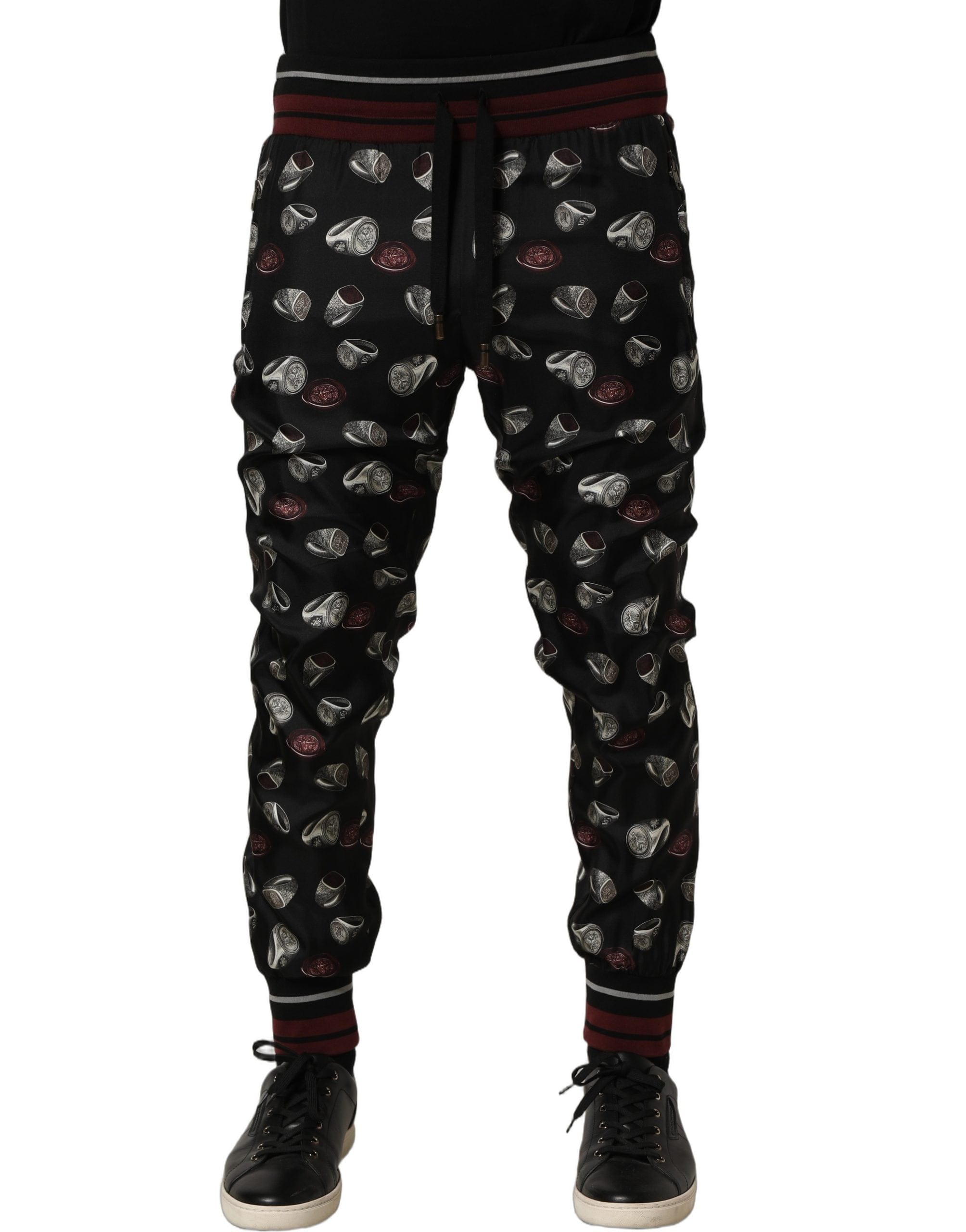 Dolce & Gabbana Pants Ring Print Silk Jogging Men's Trousers