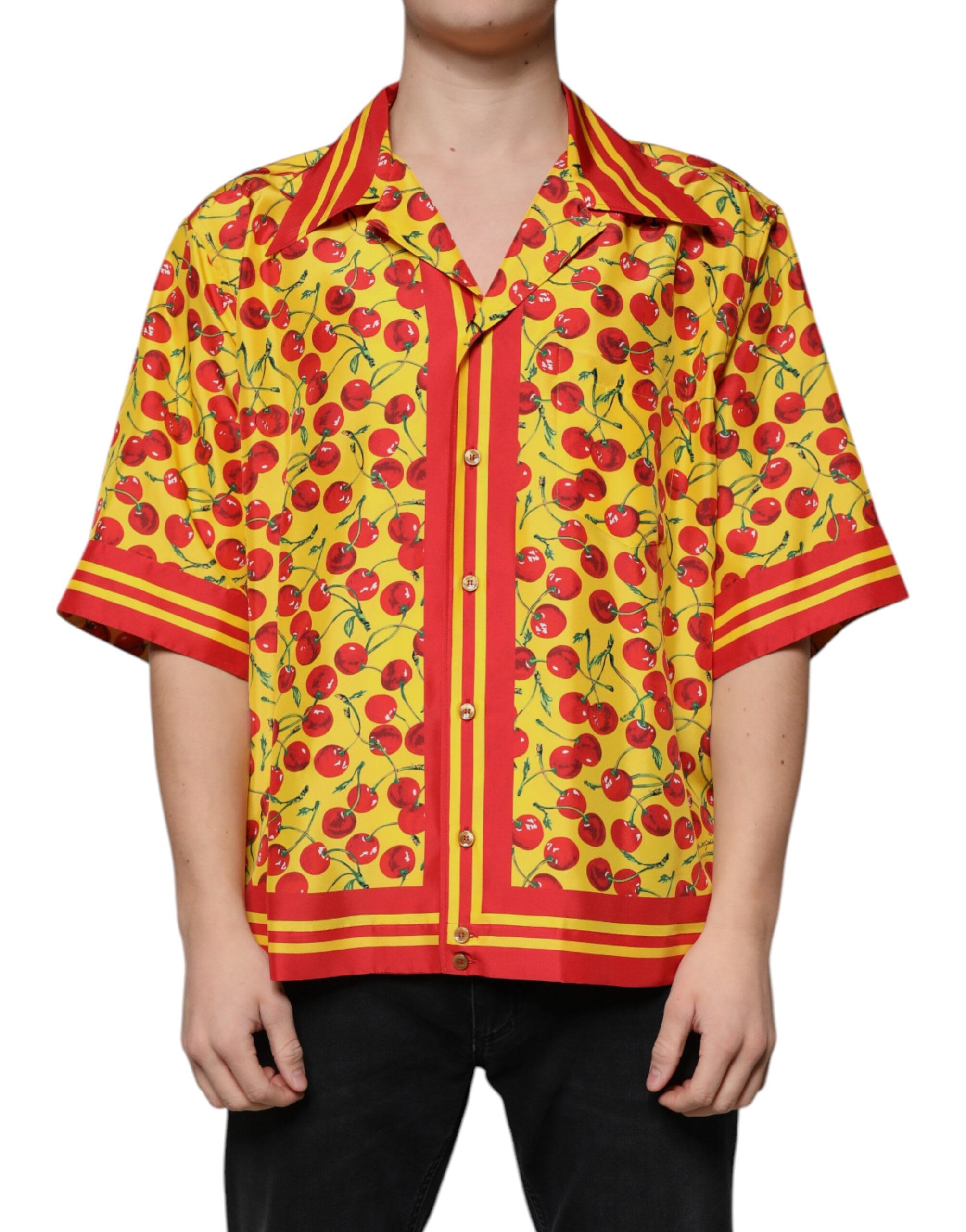 Dolce & Gabbana Cherry Button Down Silk Casual Men's Shirt