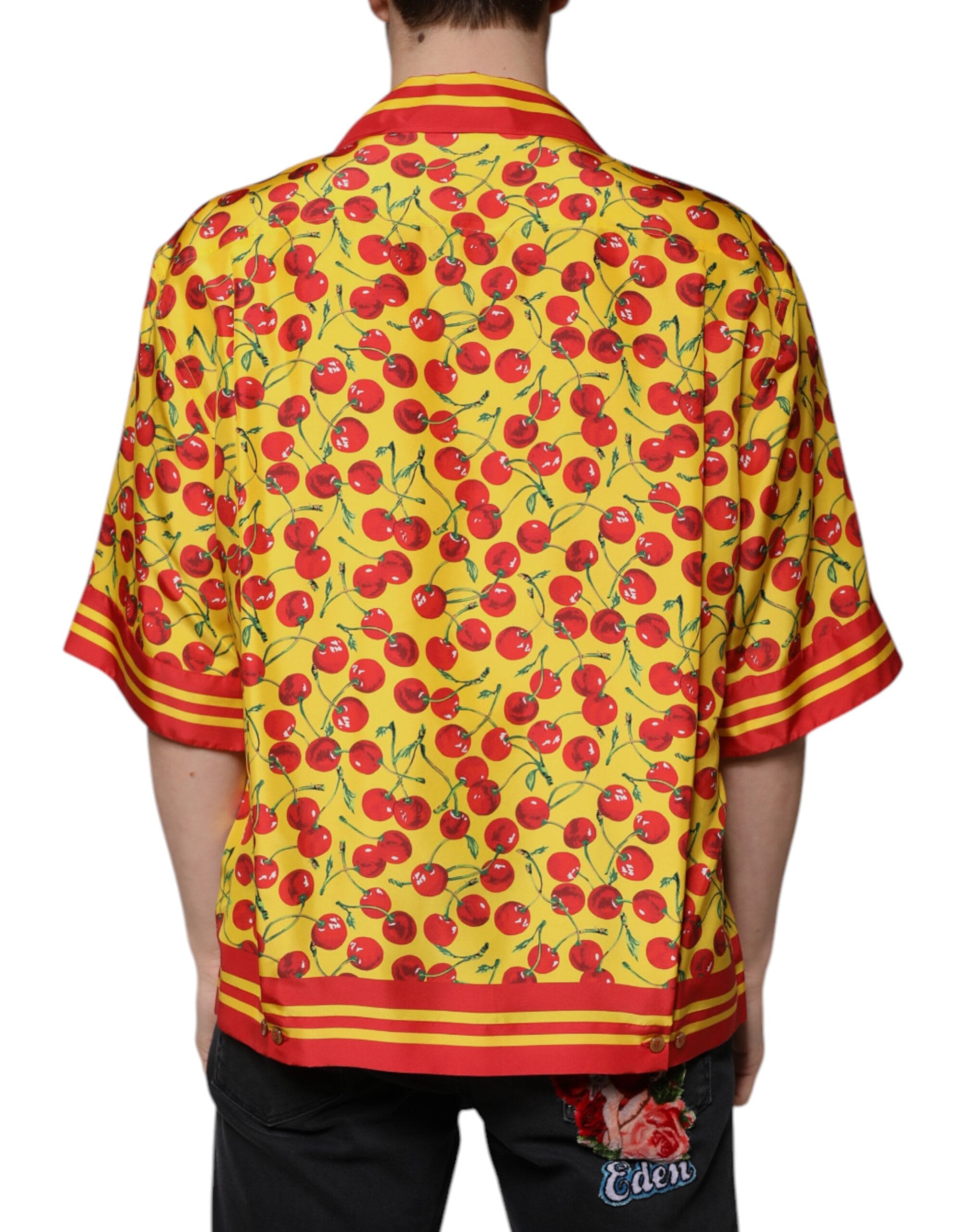 Dolce & Gabbana Cherry Button Down Silk Casual Men's Shirt