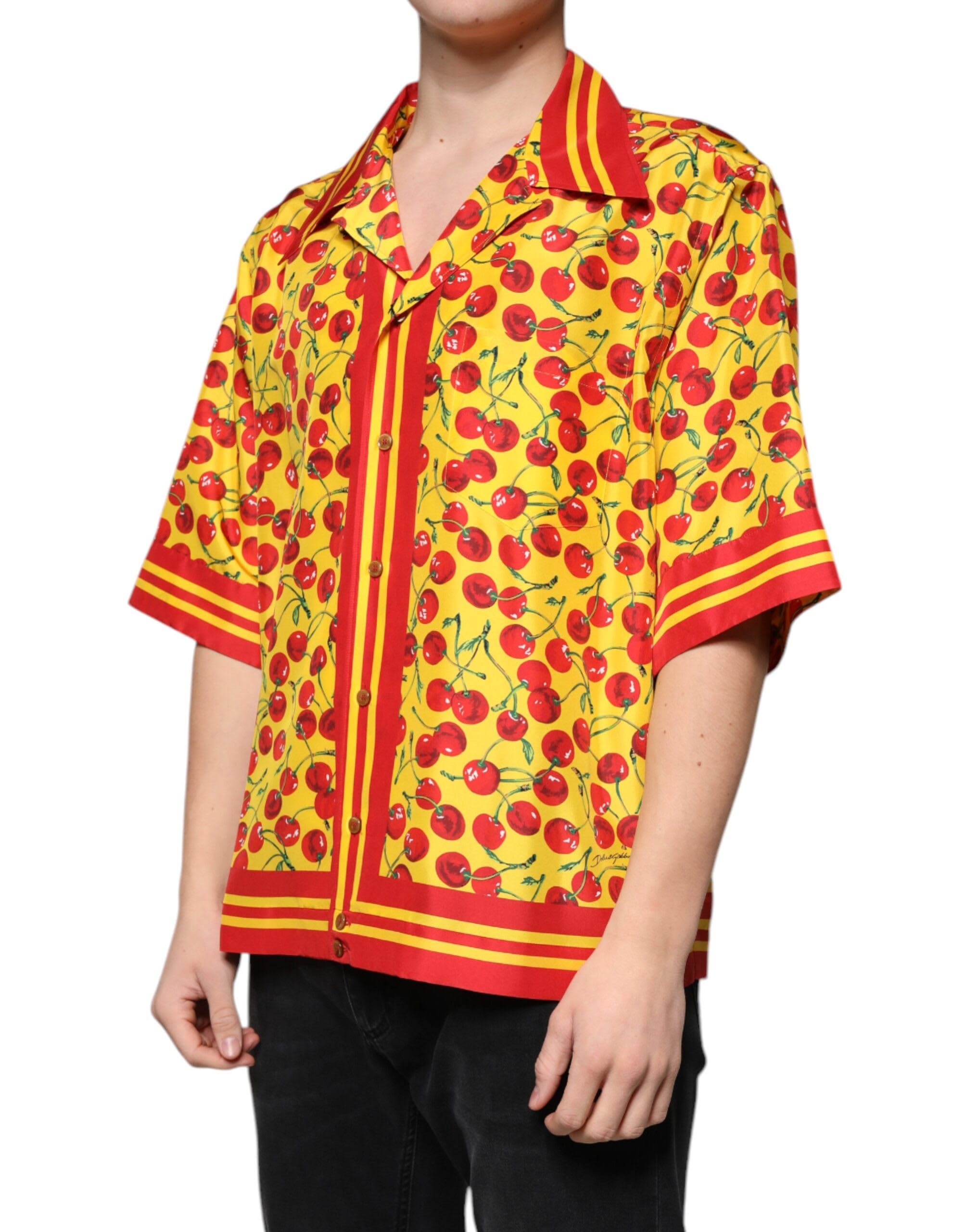 Dolce & Gabbana Cherry Button Down Silk Casual Men's Shirt