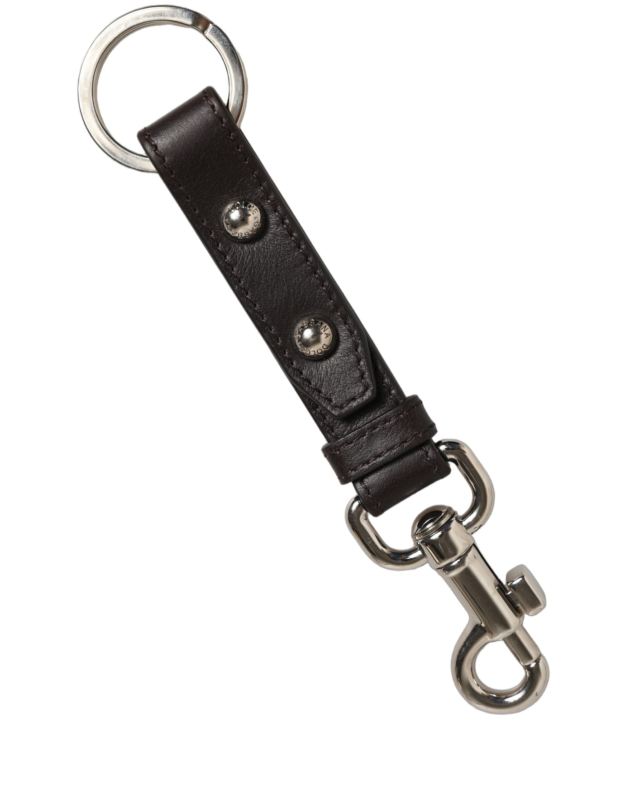 Dolce & Gabbana Black Plain Leather Silver Brass Keyring Holder Women's Keychain