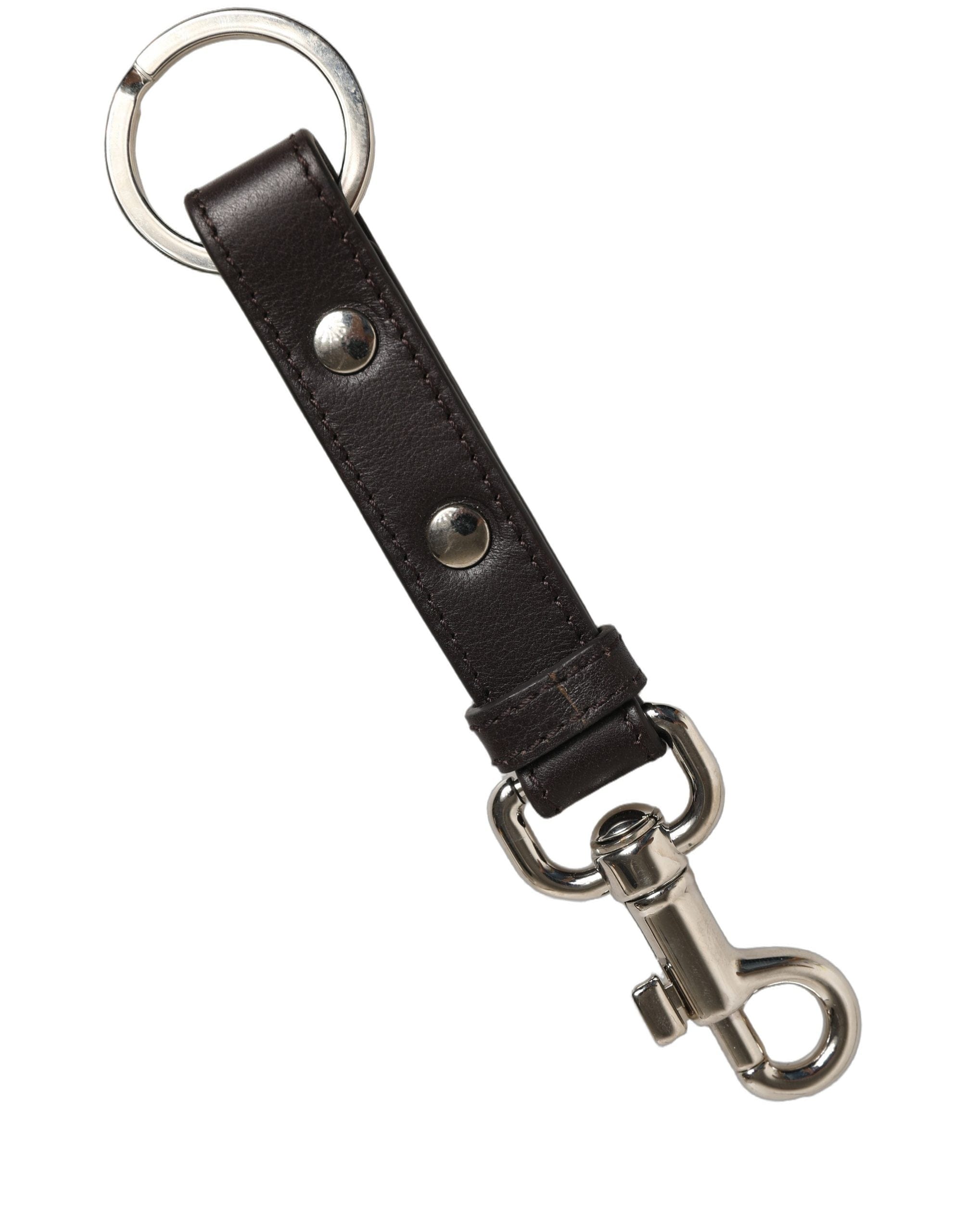 Dolce & Gabbana Black Plain Leather Silver Brass Keyring Holder Women's Keychain