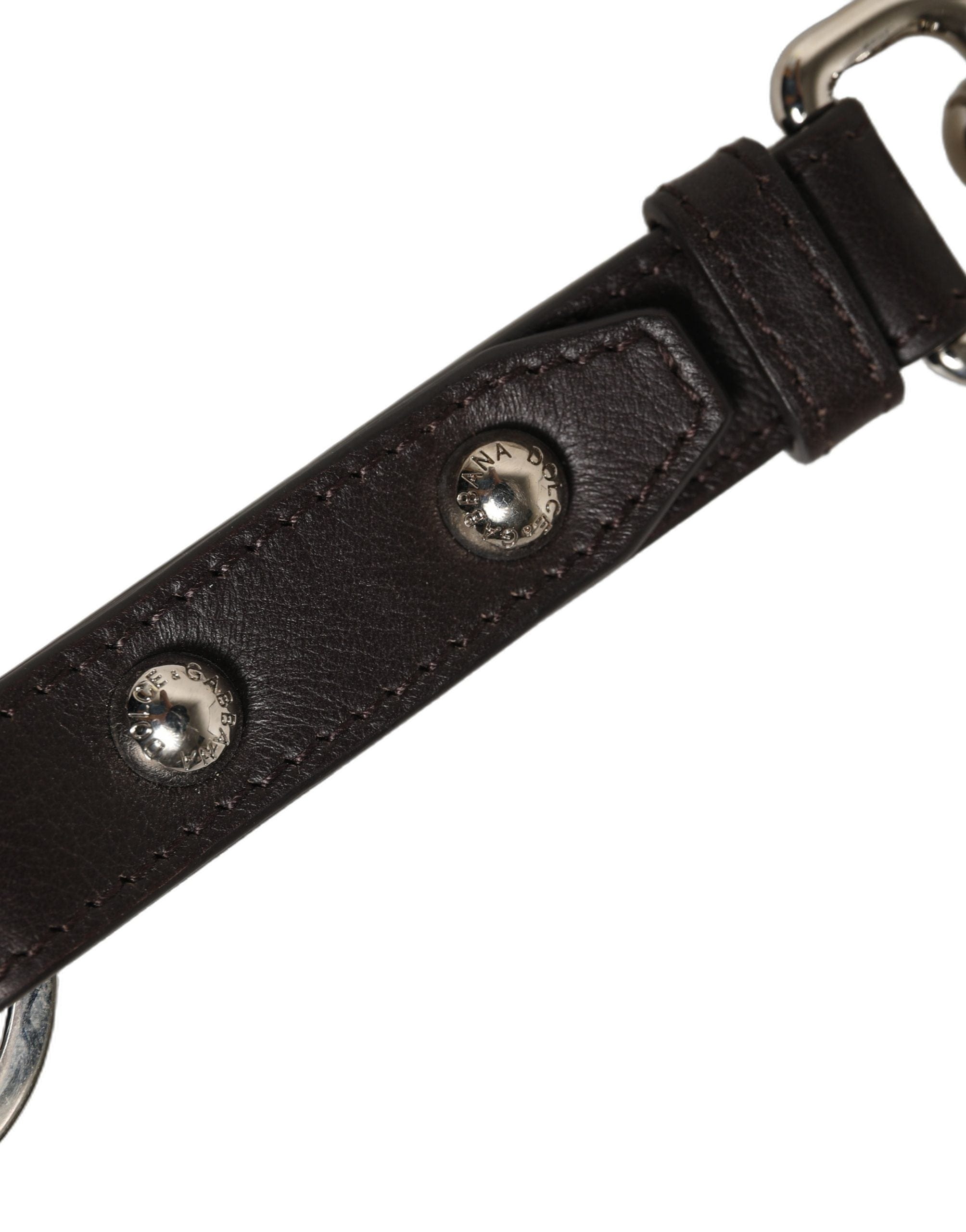 Dolce & Gabbana Black Plain Leather Silver Brass Keyring Holder Women's Keychain
