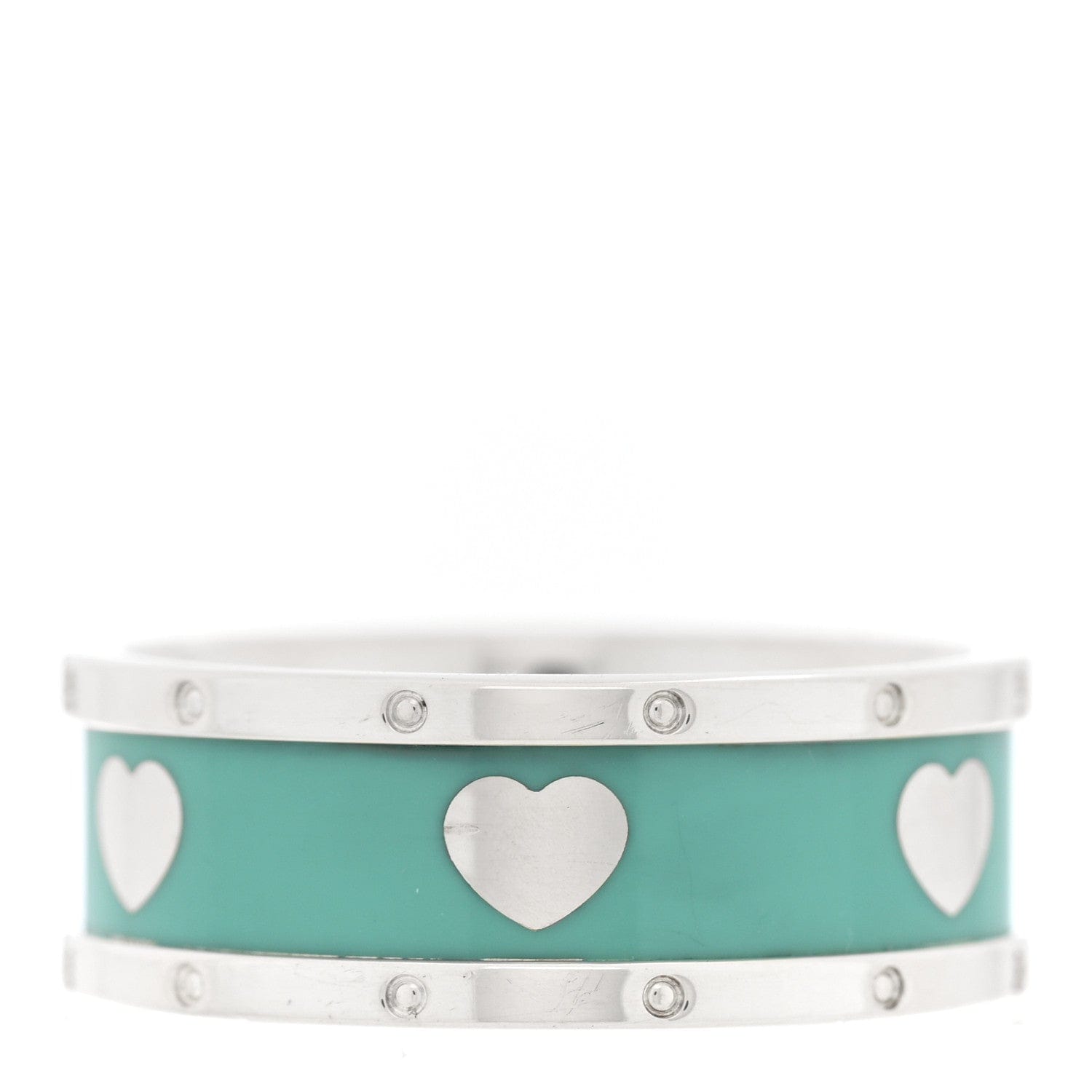 Tiffany Sterling Silver Enamel Wide Heart Ring Blue 58 8.5 Blue