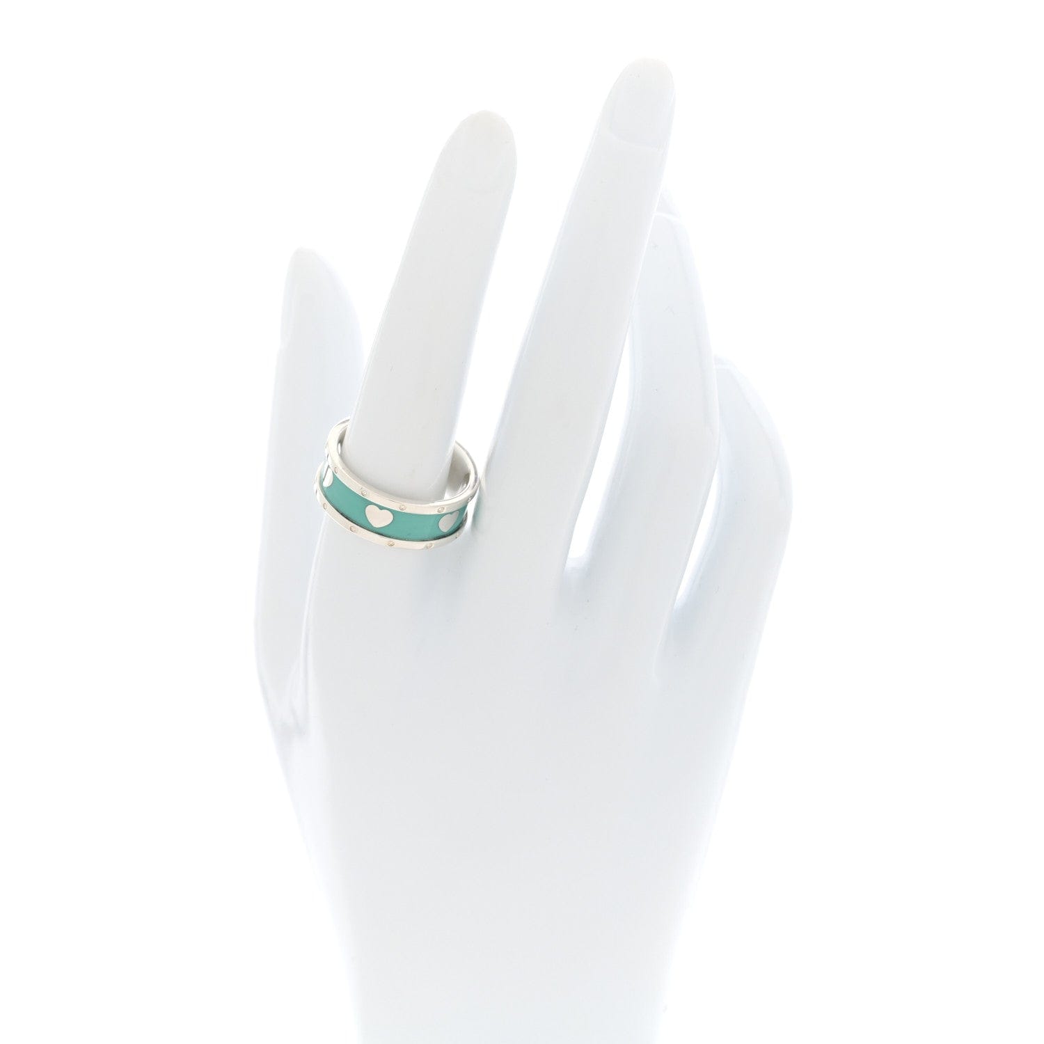 Tiffany Sterling Silver Enamel Wide Heart Ring Blue 58 8.5 Blue